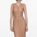 Champagne Rhinestone Fishnet Midi Dress