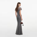 Grey Rhinestone Fishnet Maxi Dress