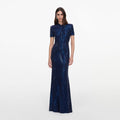 Navy Rhinestone Mesh Twist Maxi Dress