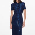 Navy Rhinestone Mesh Twist Maxi Dress