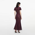 Burgundy Rhinestone Fishnet Midi Dress