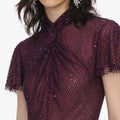 Burgundy Rhinestone Fishnet Midi Dress