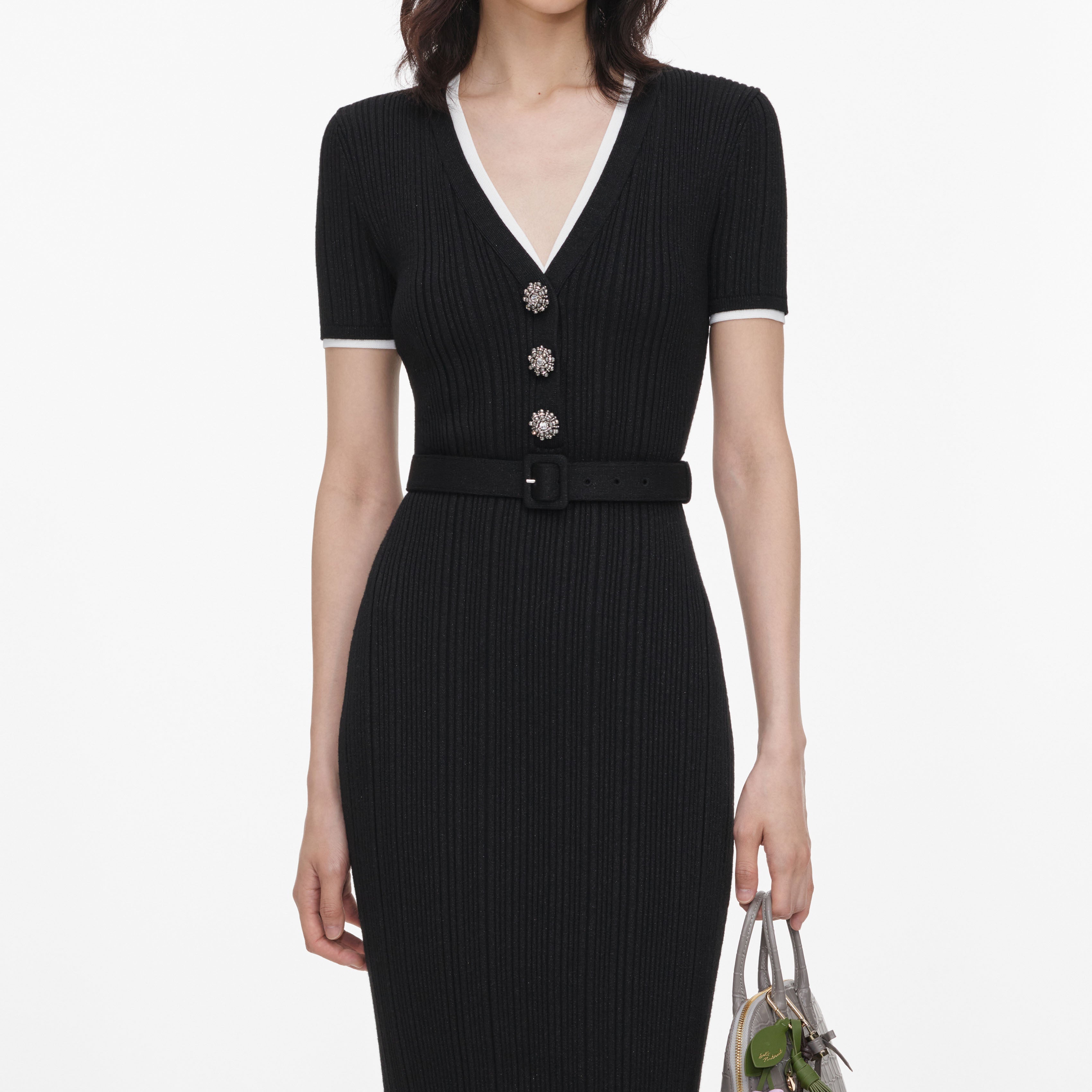 Black Rib Knit Midi Dress