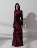 Burgundy Sequin Lace Maxi Dress