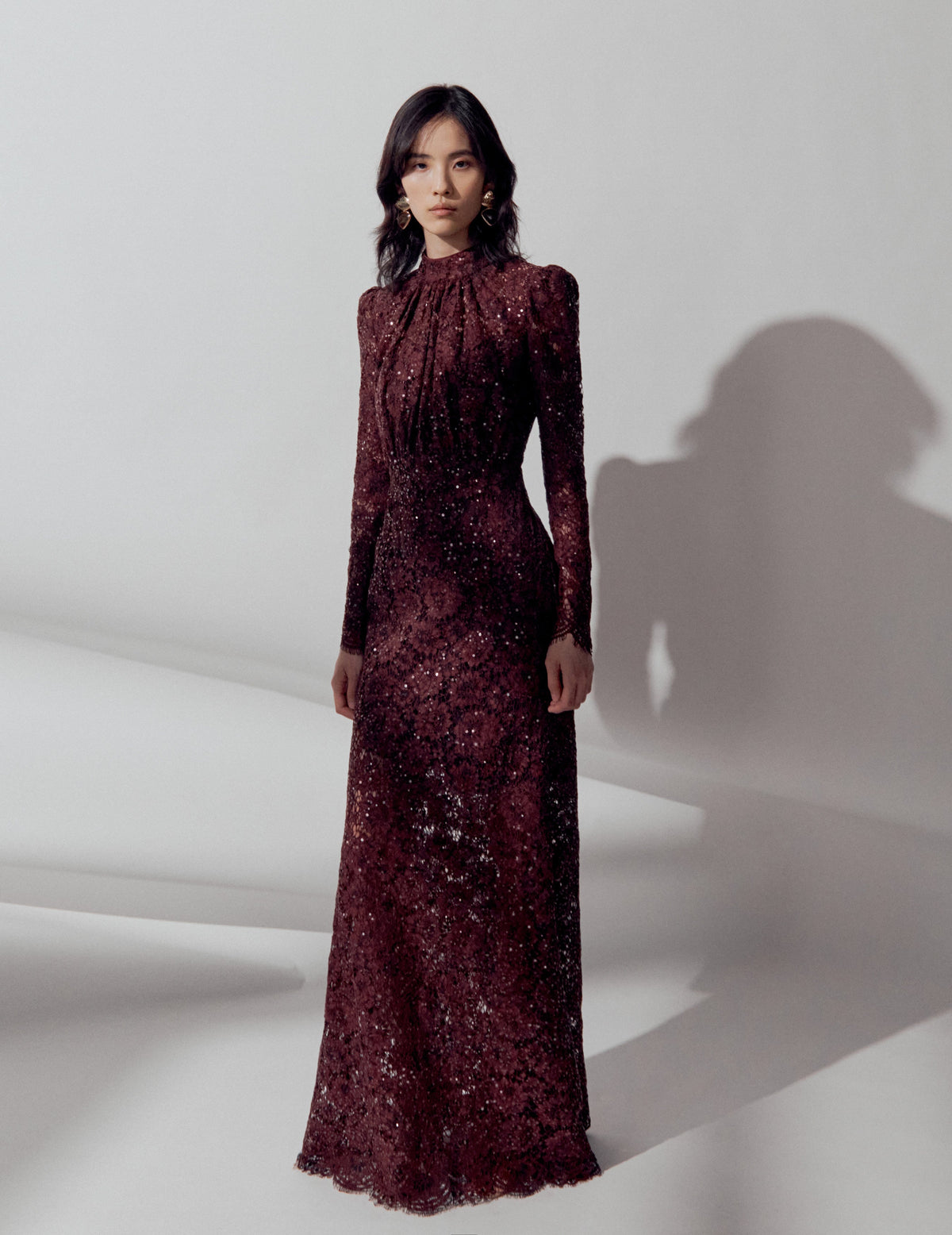 Burgundy Sequin Lace Maxi Dress