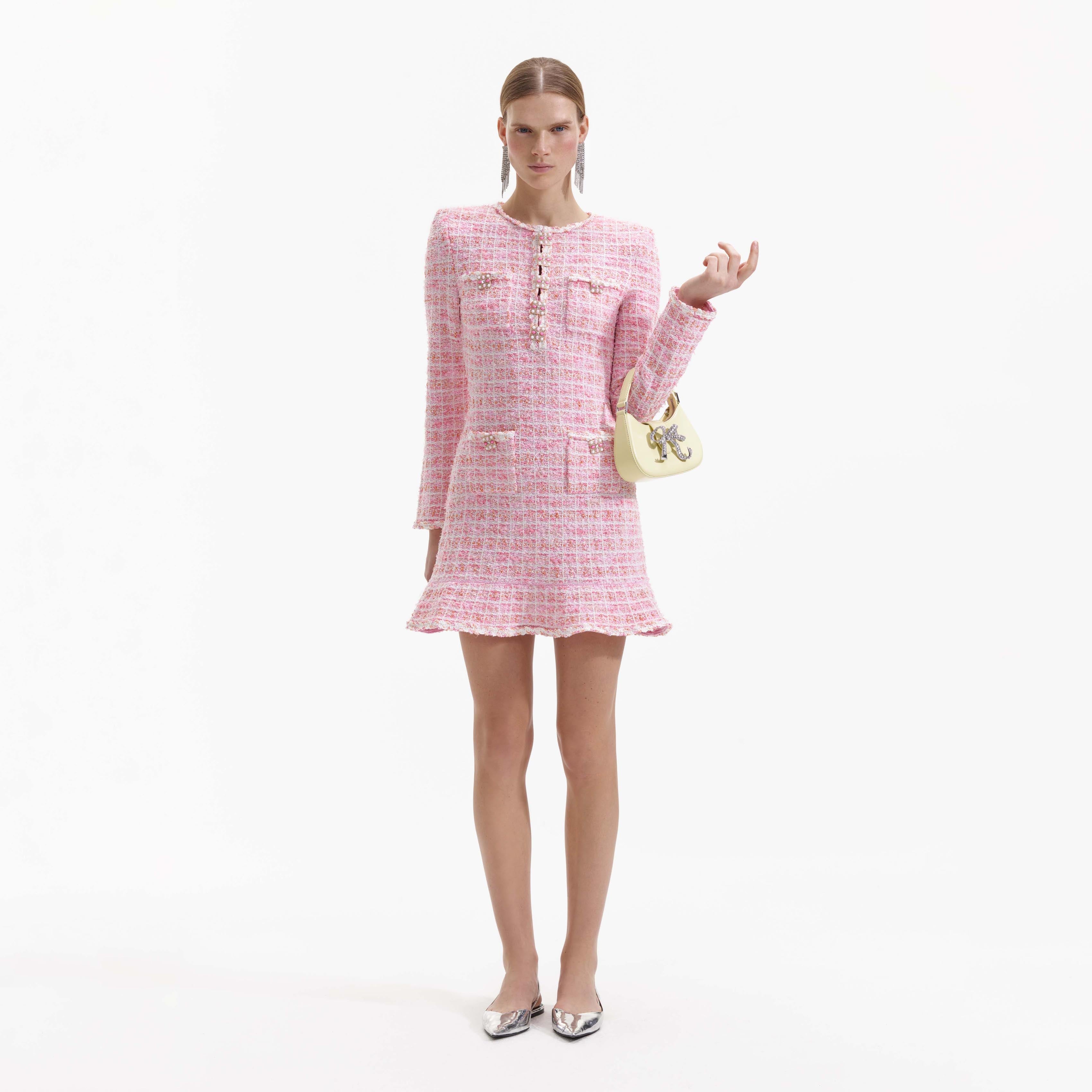 Pink Check Knit Mini Dress – self-portrait-US Pink Check Knit Mini Dress – self-portrait-US