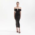 Black Rhinestone Bardot Midi Dress