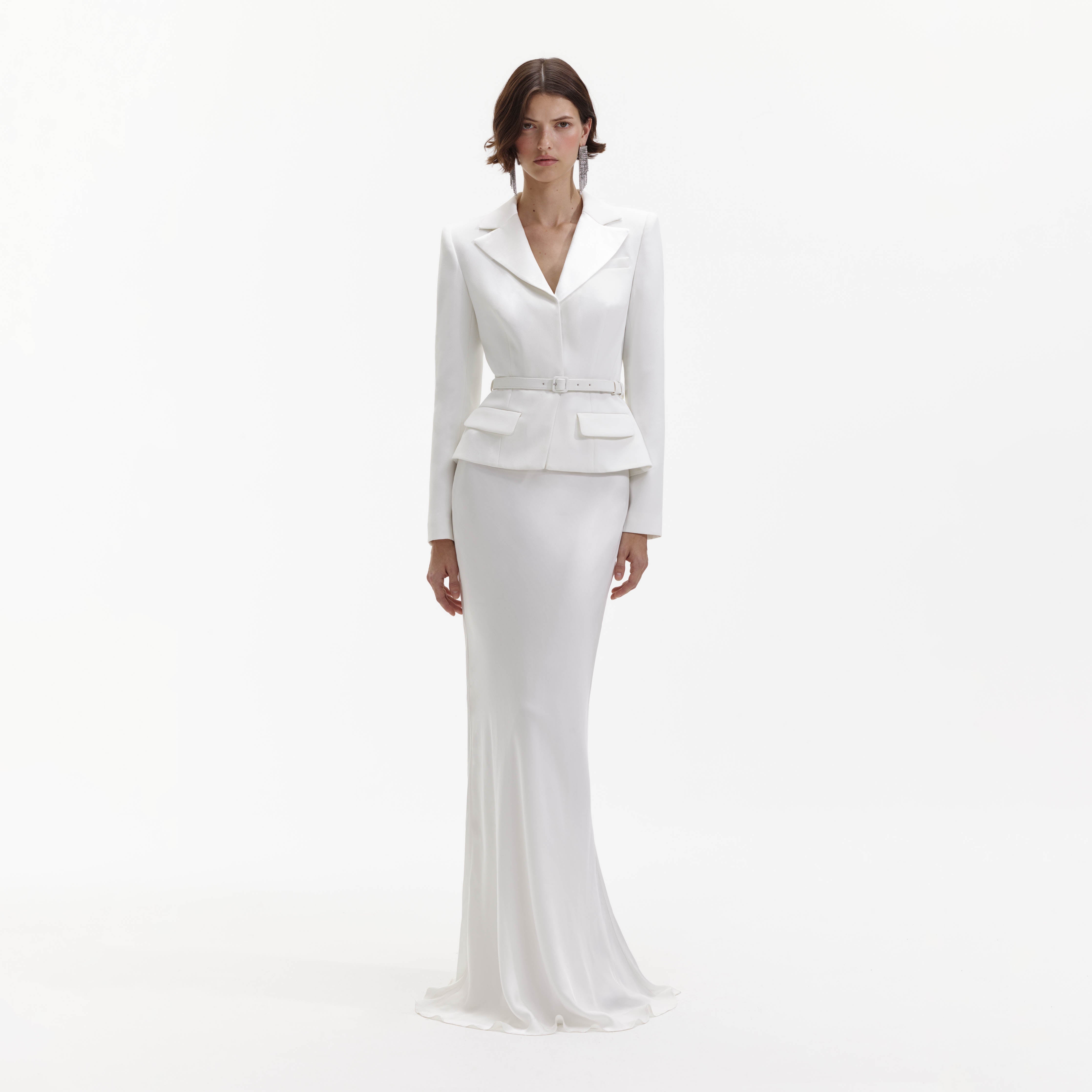 White Crepe Tailored Maxi Dress self-portrait-US White Crepe Tailored Maxi Dress self-portrait-US