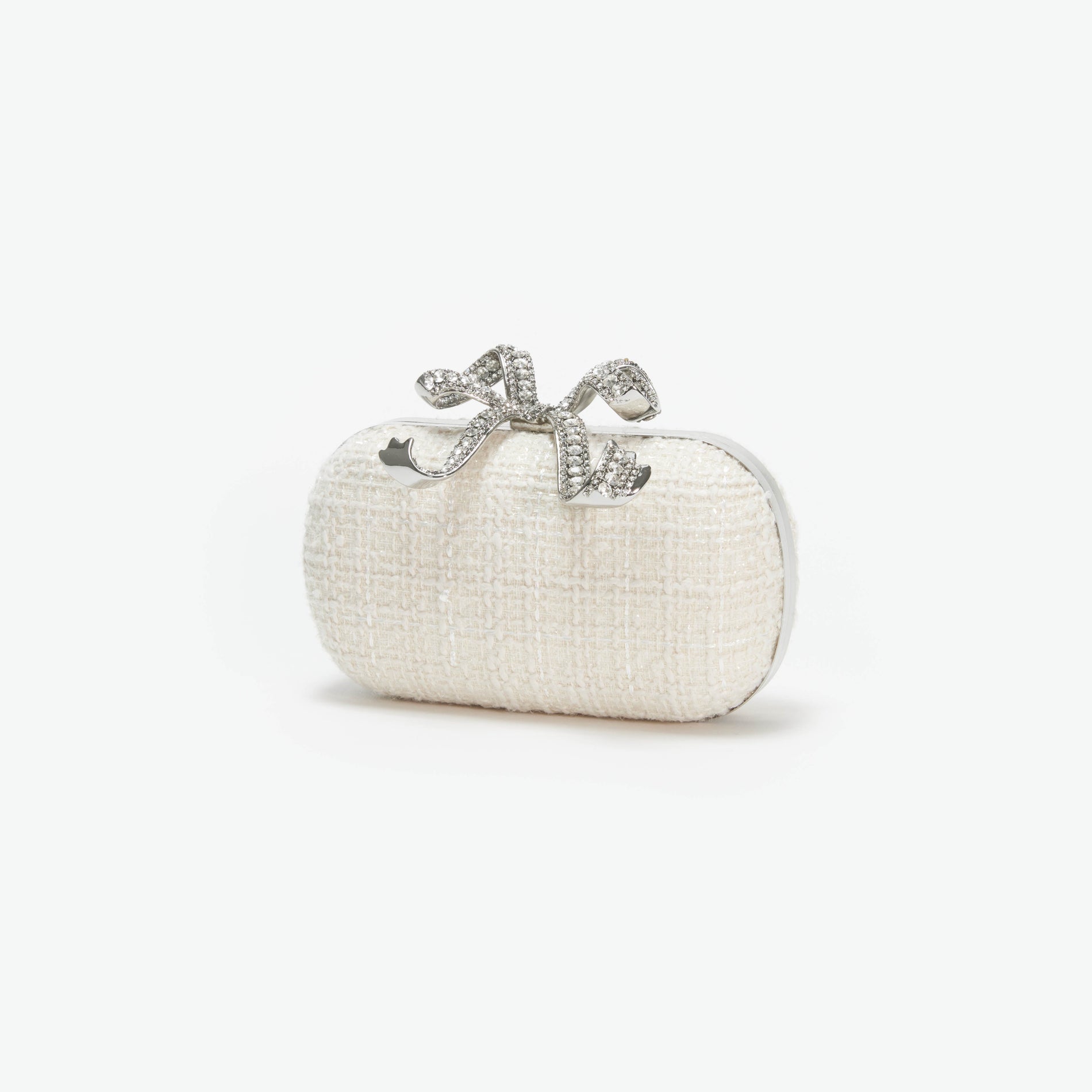 Cream Boucle Bow Clutch