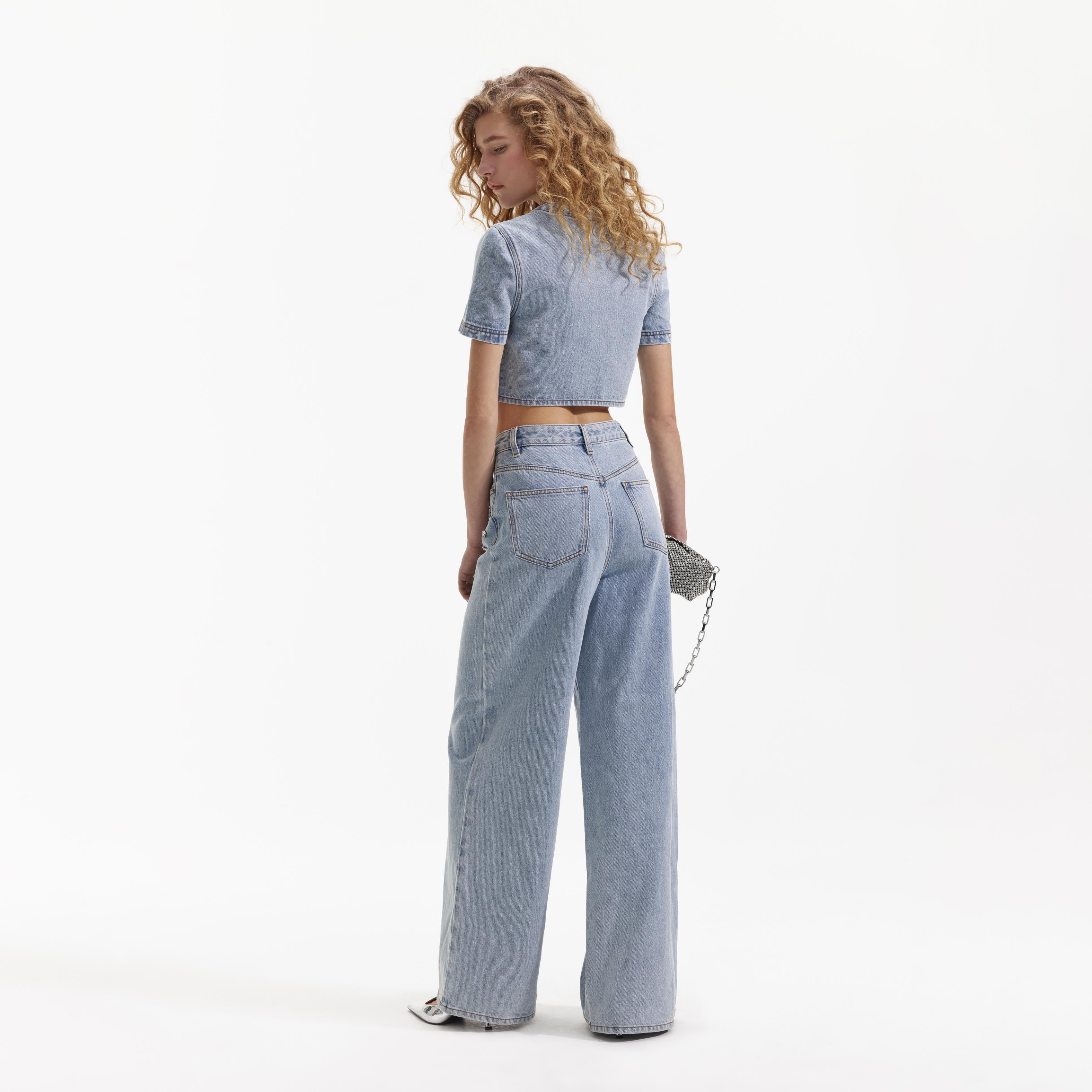 Blue Embellished Denim Top