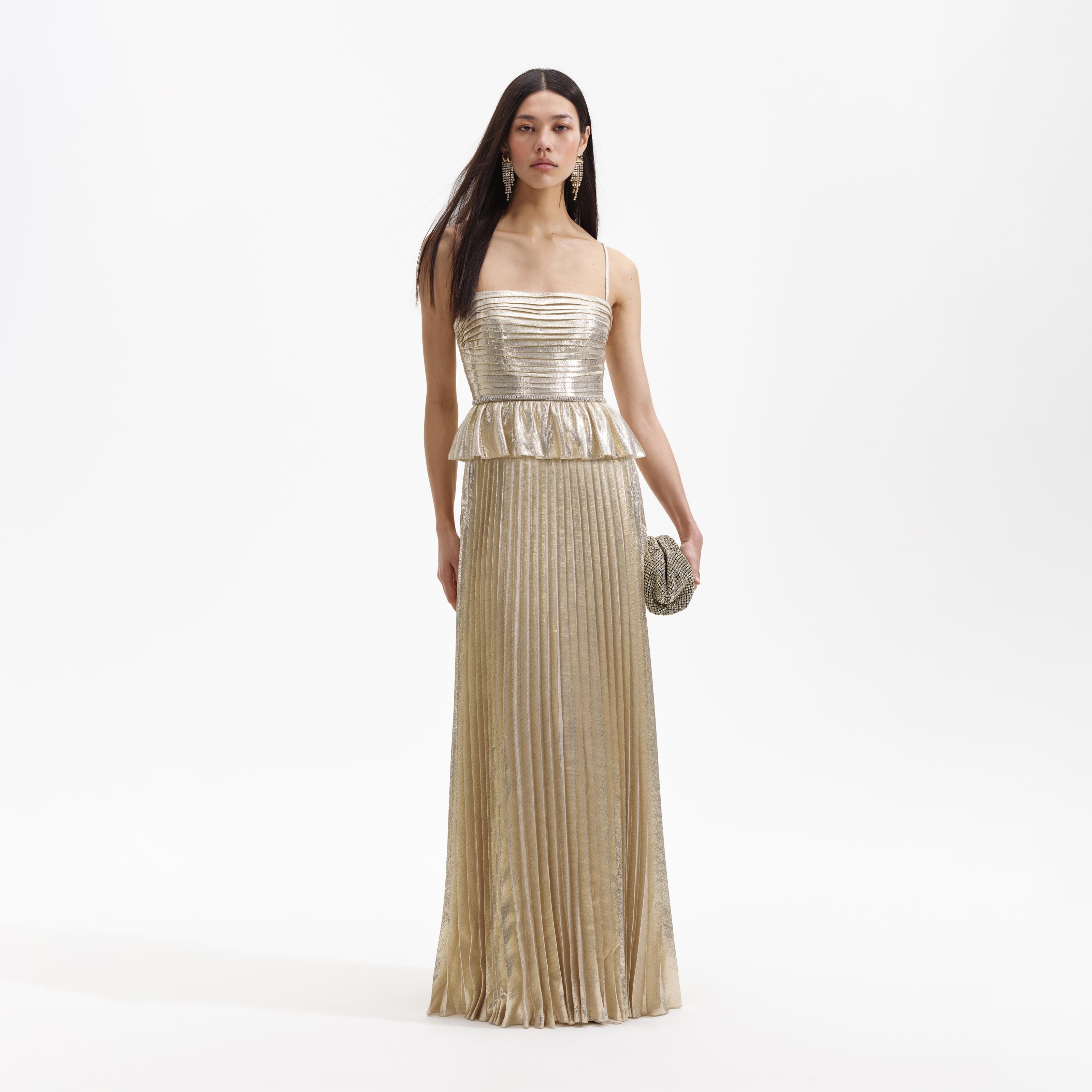 Gold Metallic Maxi Dress – self-portrait-US - Main Image