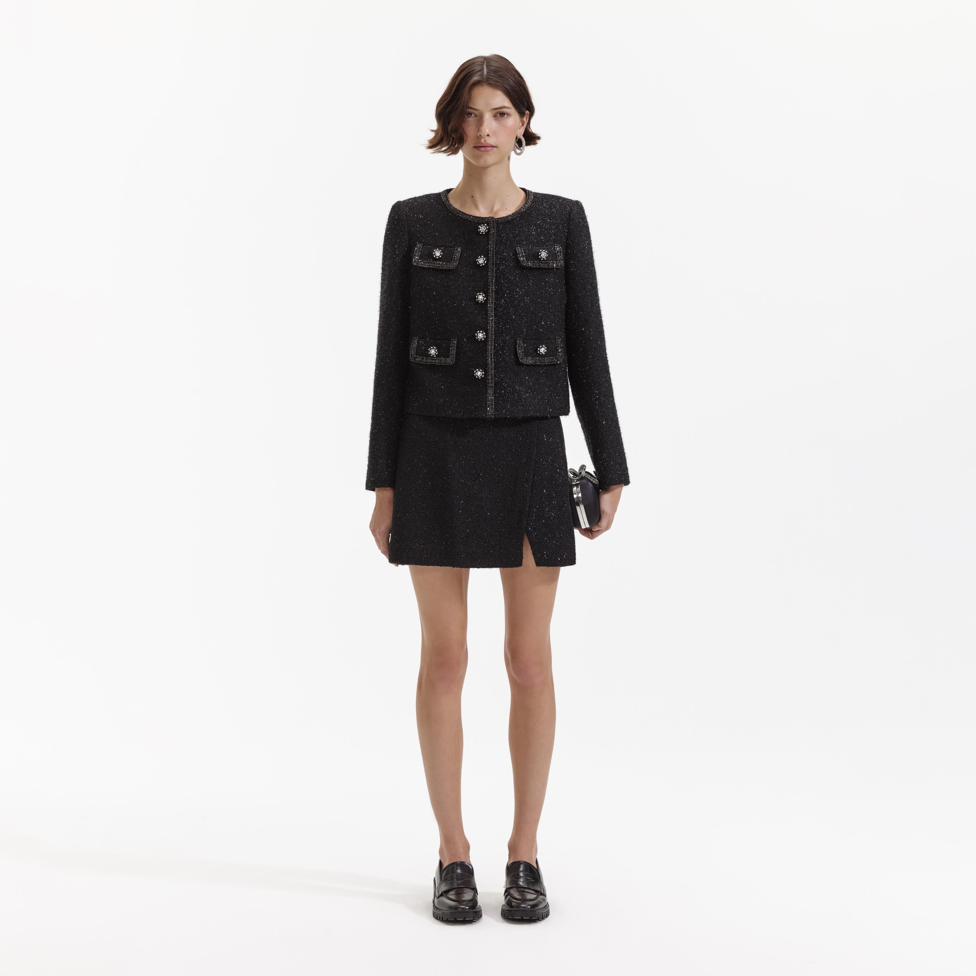 Black Boucle Trimmed Jacket