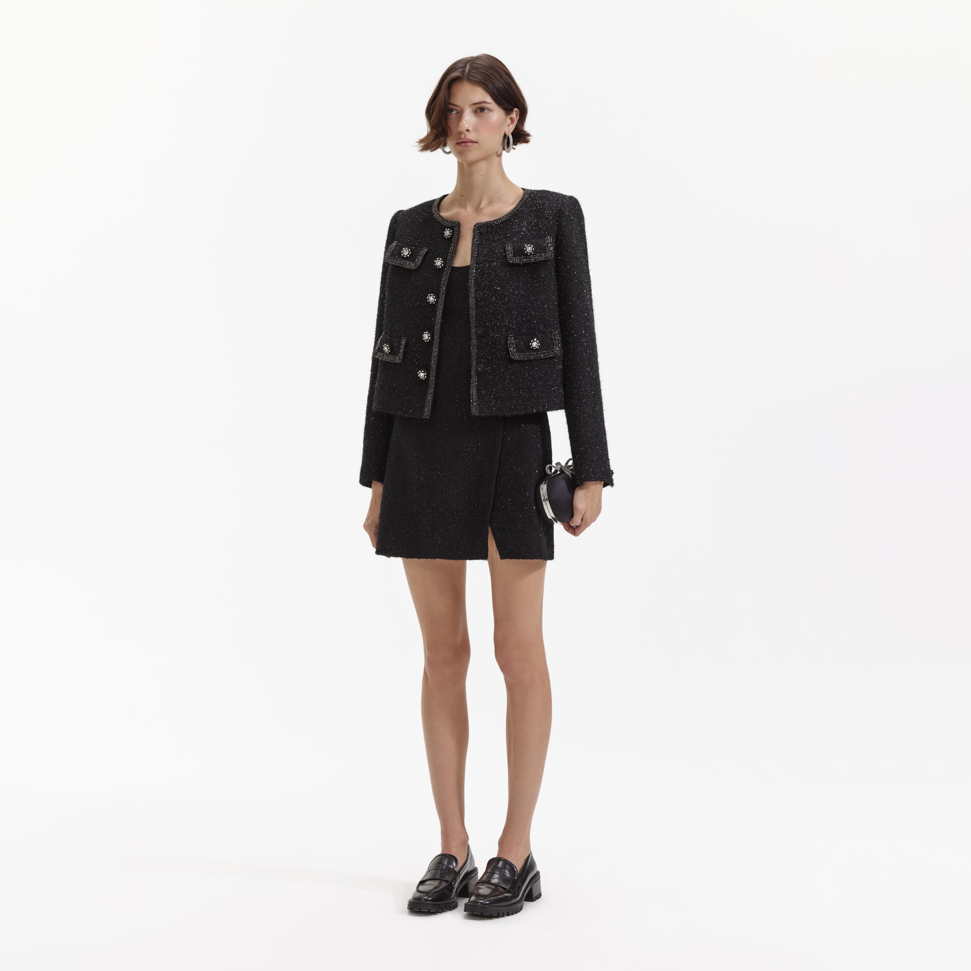 Black Boucle Trimmed Jacket