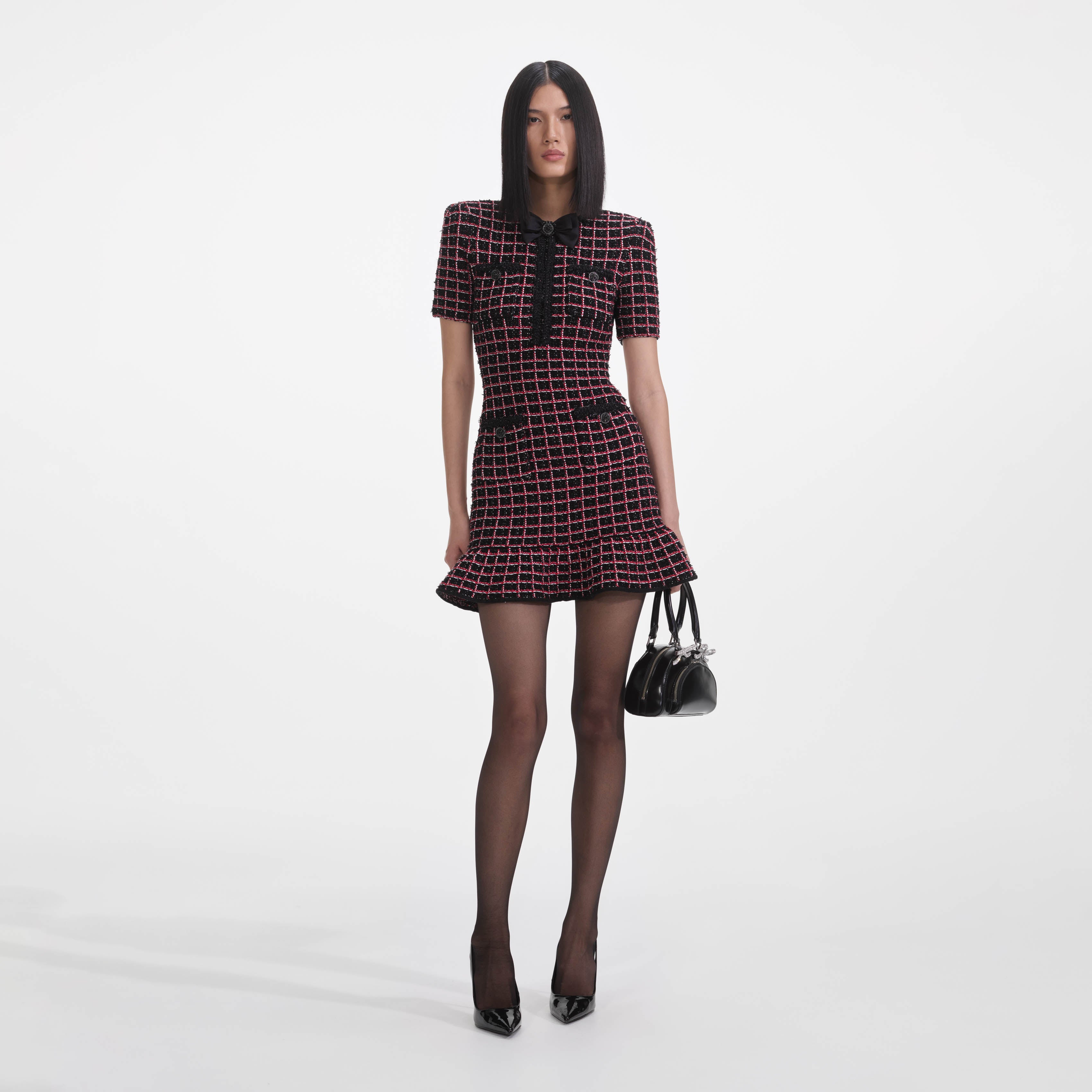 Black And Red Check Knit Mini Dress – self-portrait-US Black And Red Check Knit Mini Dress – self-portrait-US