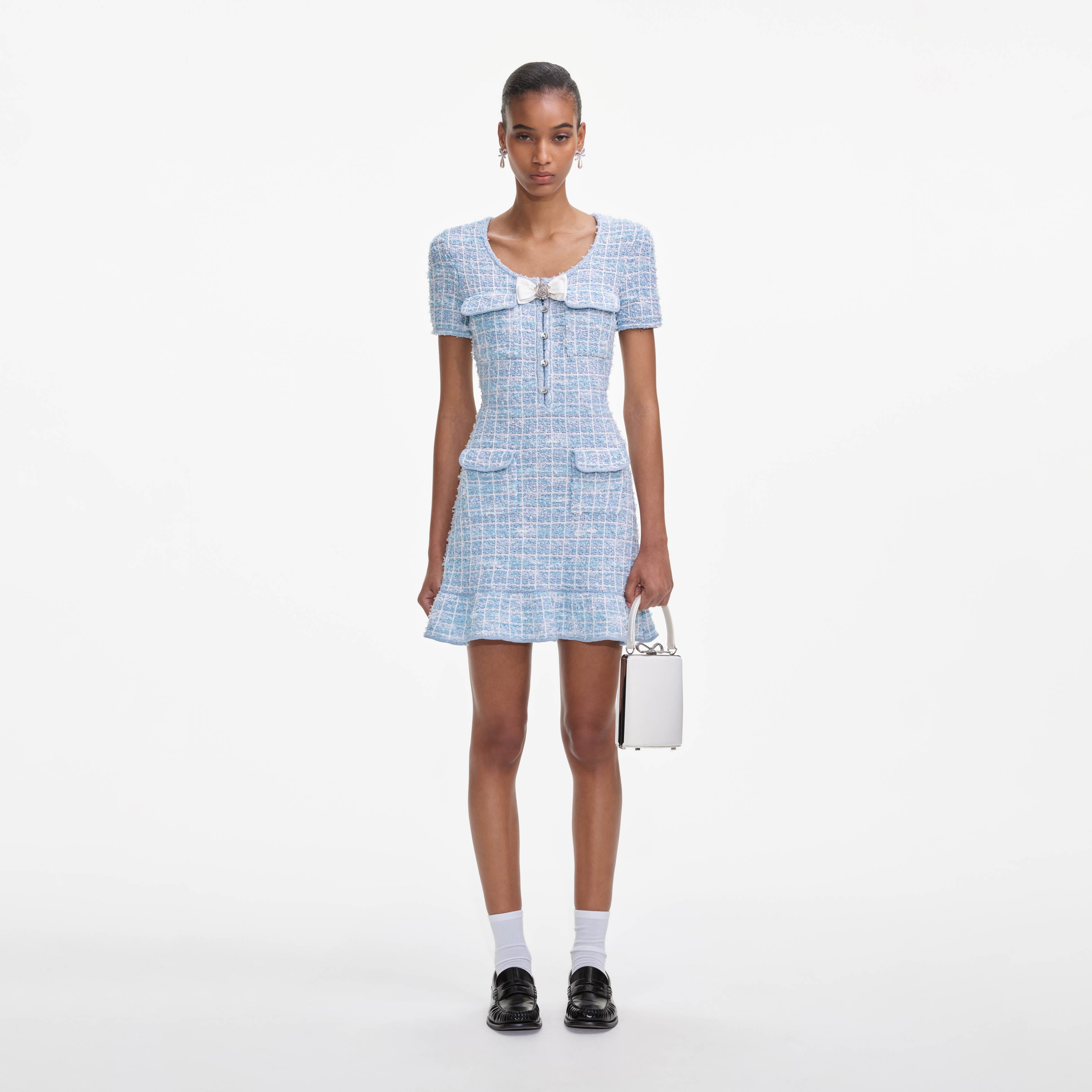self-portrait - Blue Check Knit Mini Dress - S self-portrait - Blue Check Knit Mini Dress - S