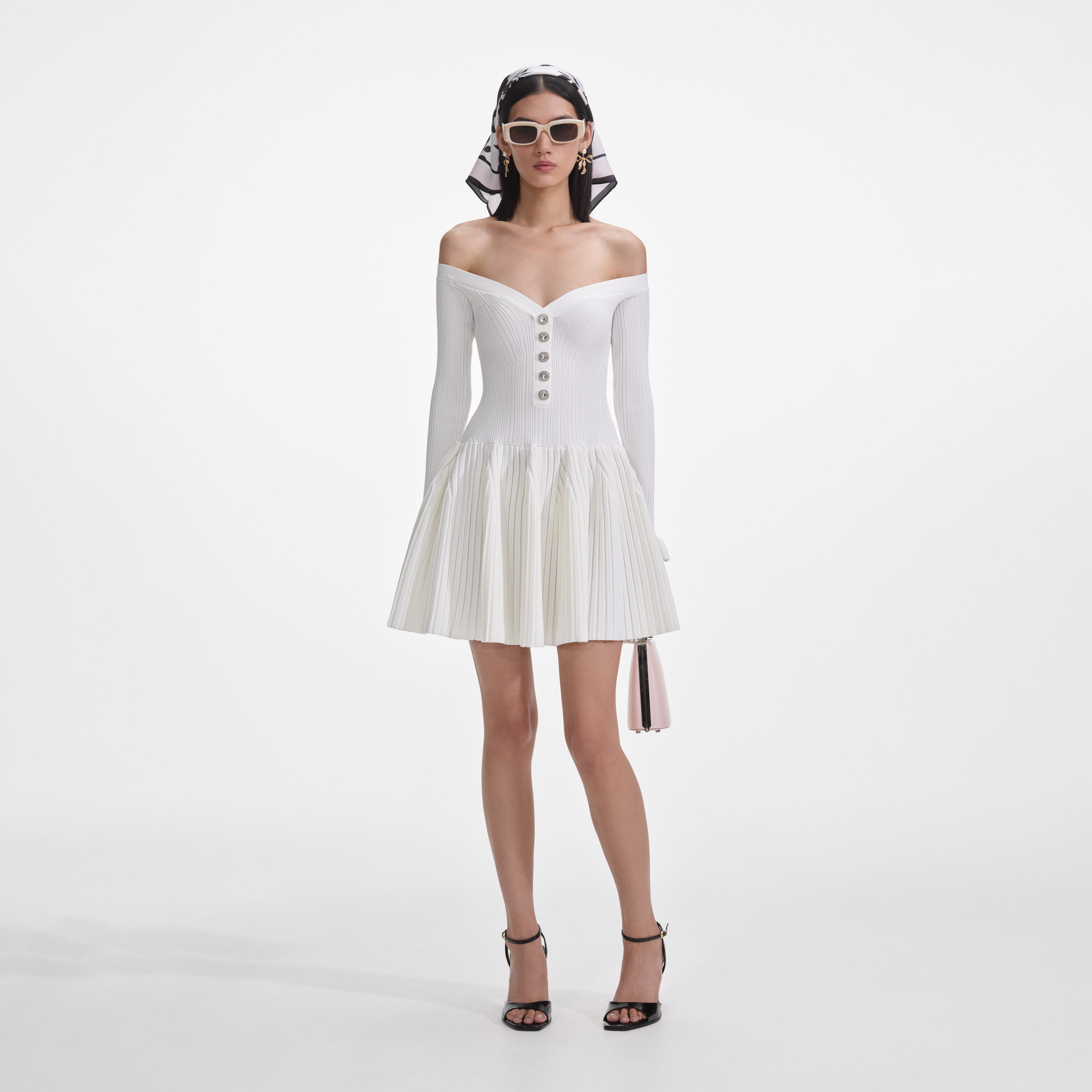Self-portrait - White Ribbed Knit Mini Dress - S Self-portrait - White Ribbed Knit Mini Dress - S