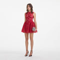 Red Fine Lace Flared Mini Dress