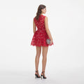 Red Fine Lace Flared Mini Dress