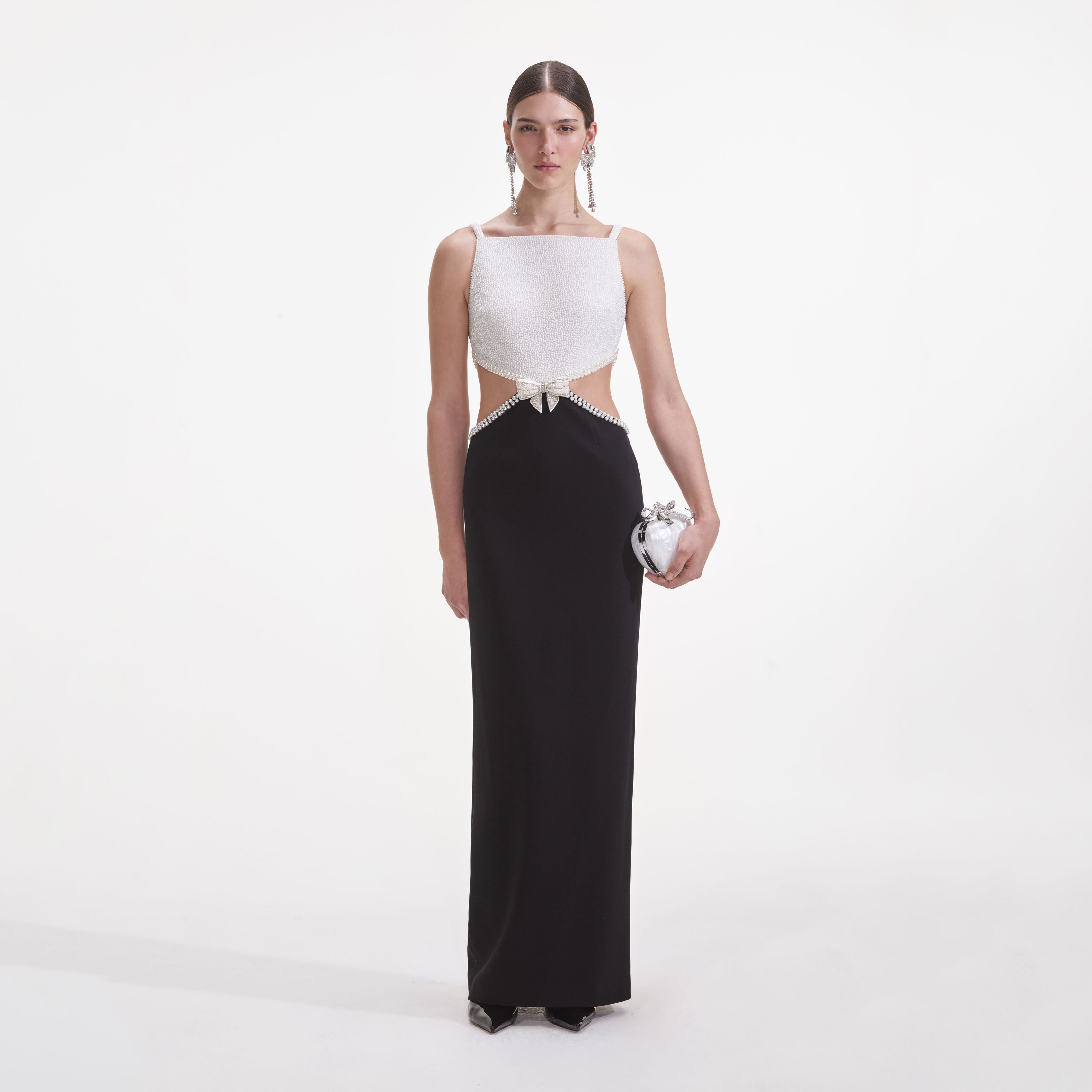 self-portrait Crepe Maxi Dress in Black,White - size US 6/ UK 10 self-portrait Crepe Maxi Dress in Black,White - size US 6/ UK 10