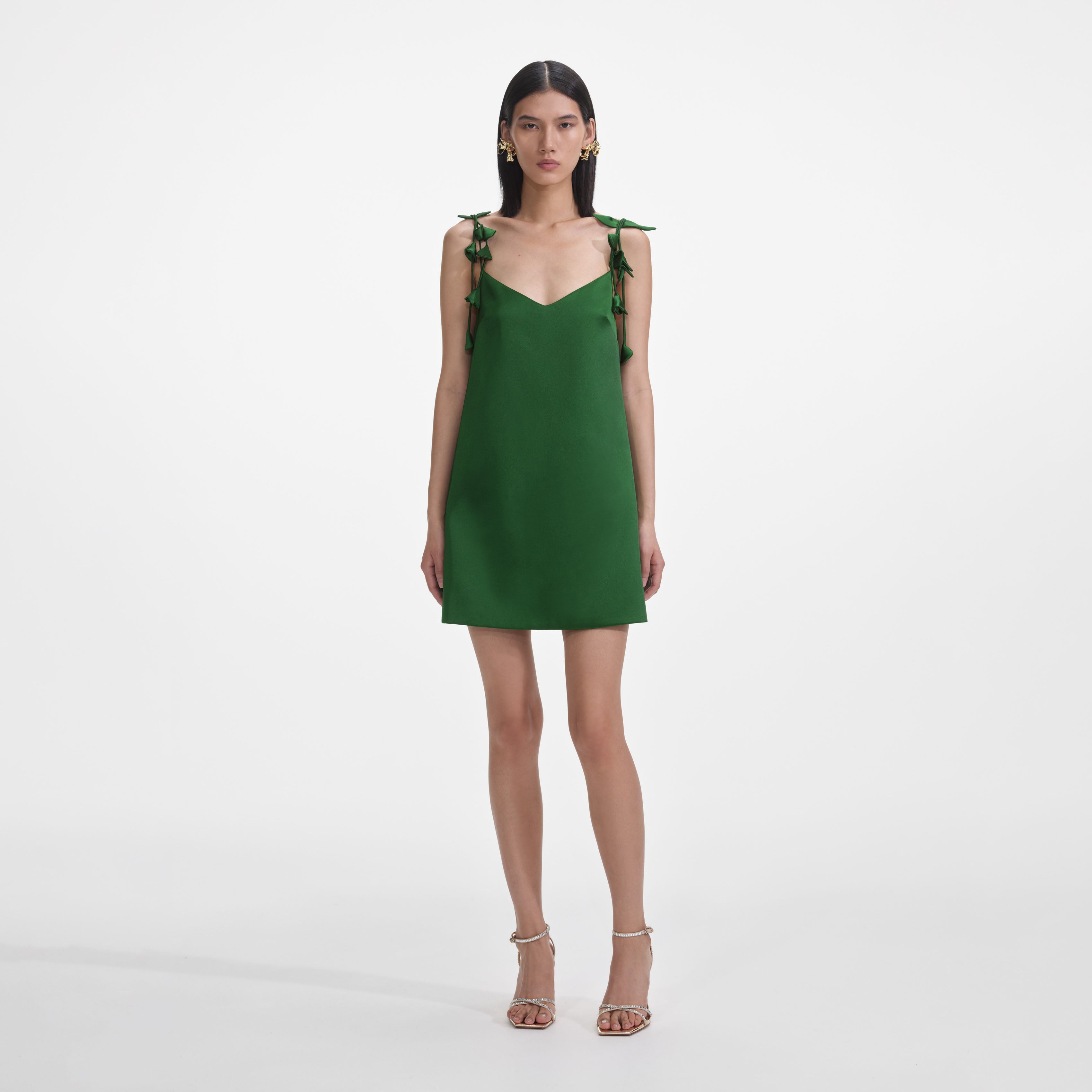 self-portrait - Green Satin Flower Mini Dress self-portrait - Green Satin Flower Mini Dress