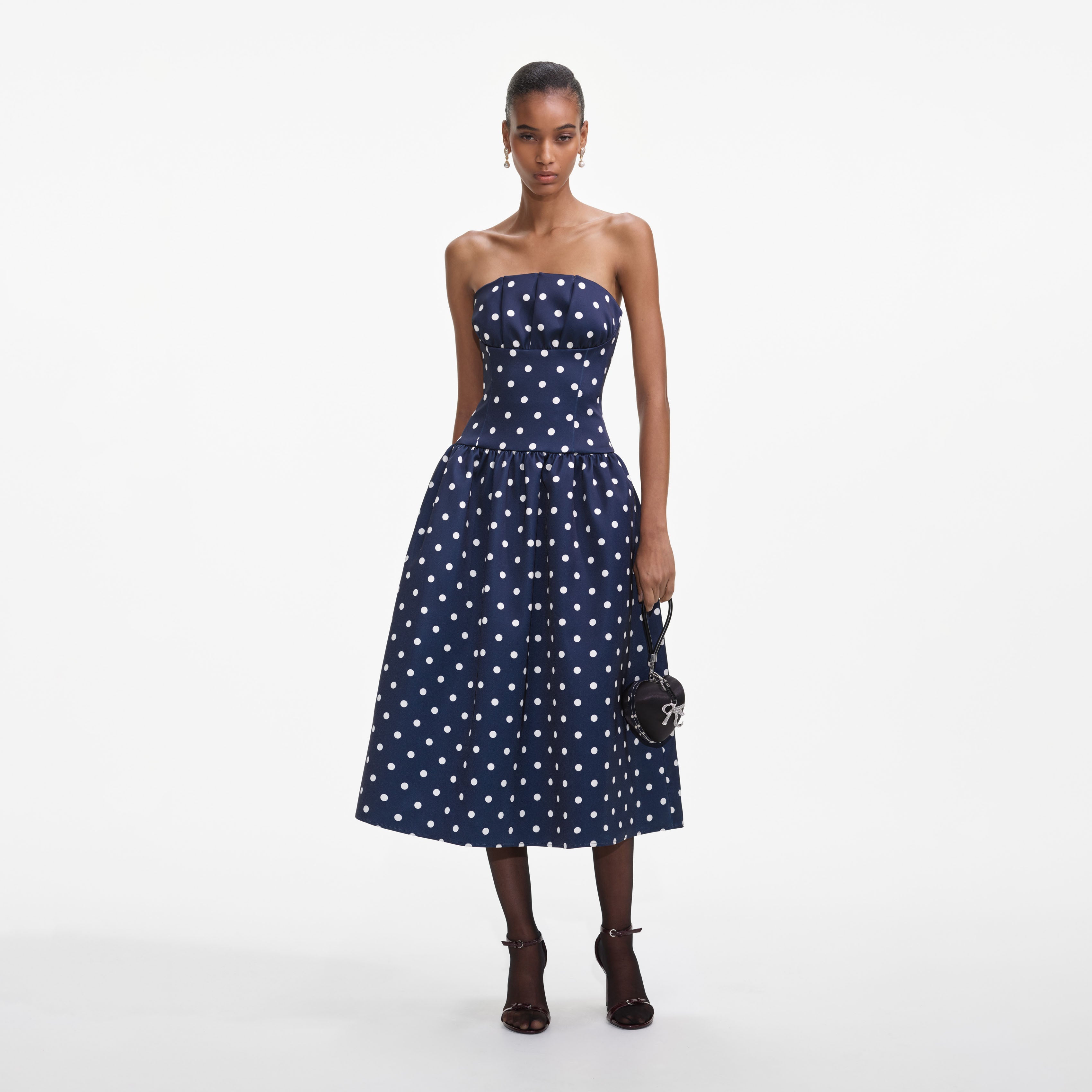 Self-Portrait Women's Polka Dot Satin Midi-Dress - Navy - Size 12 Self-Portrait Women's Polka Dot Satin Midi-Dress - Navy - Size 12