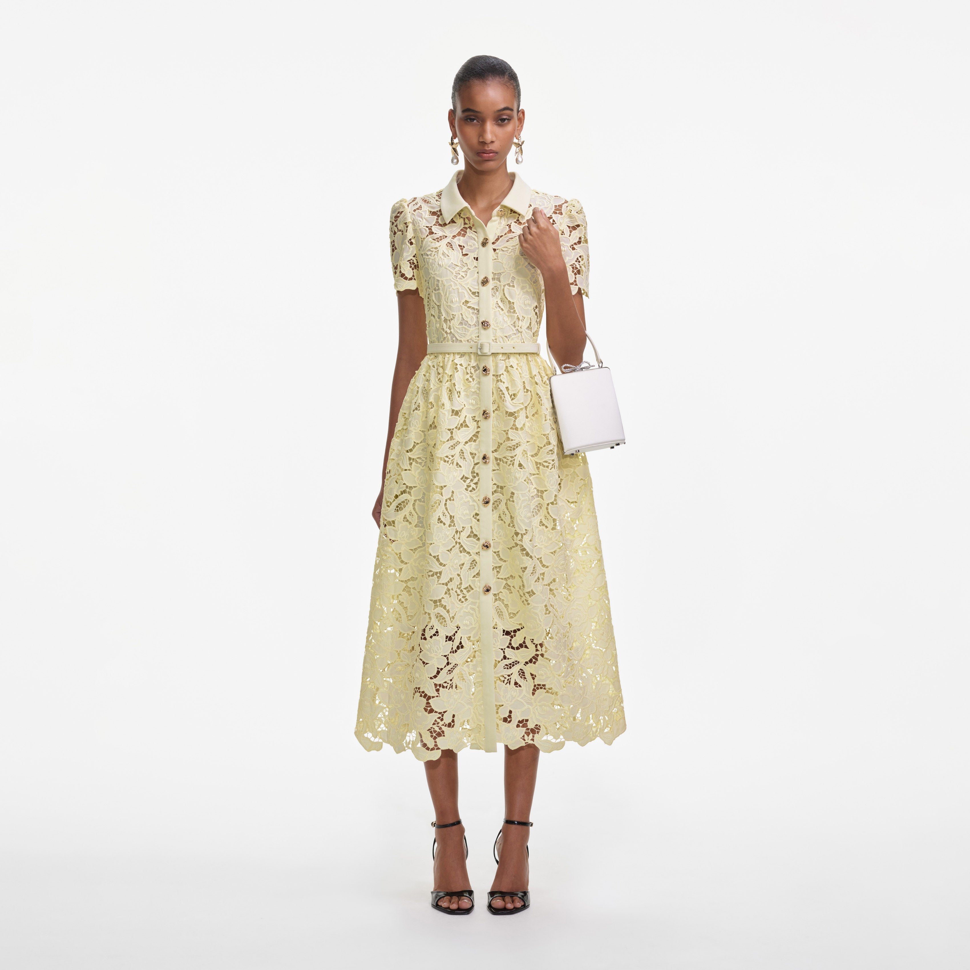 Self-Portrait | Yellow Lace Collared Midi Dress | Yellow 12 Self-Portrait | Yellow Lace Collared Midi Dress | Yellow 12