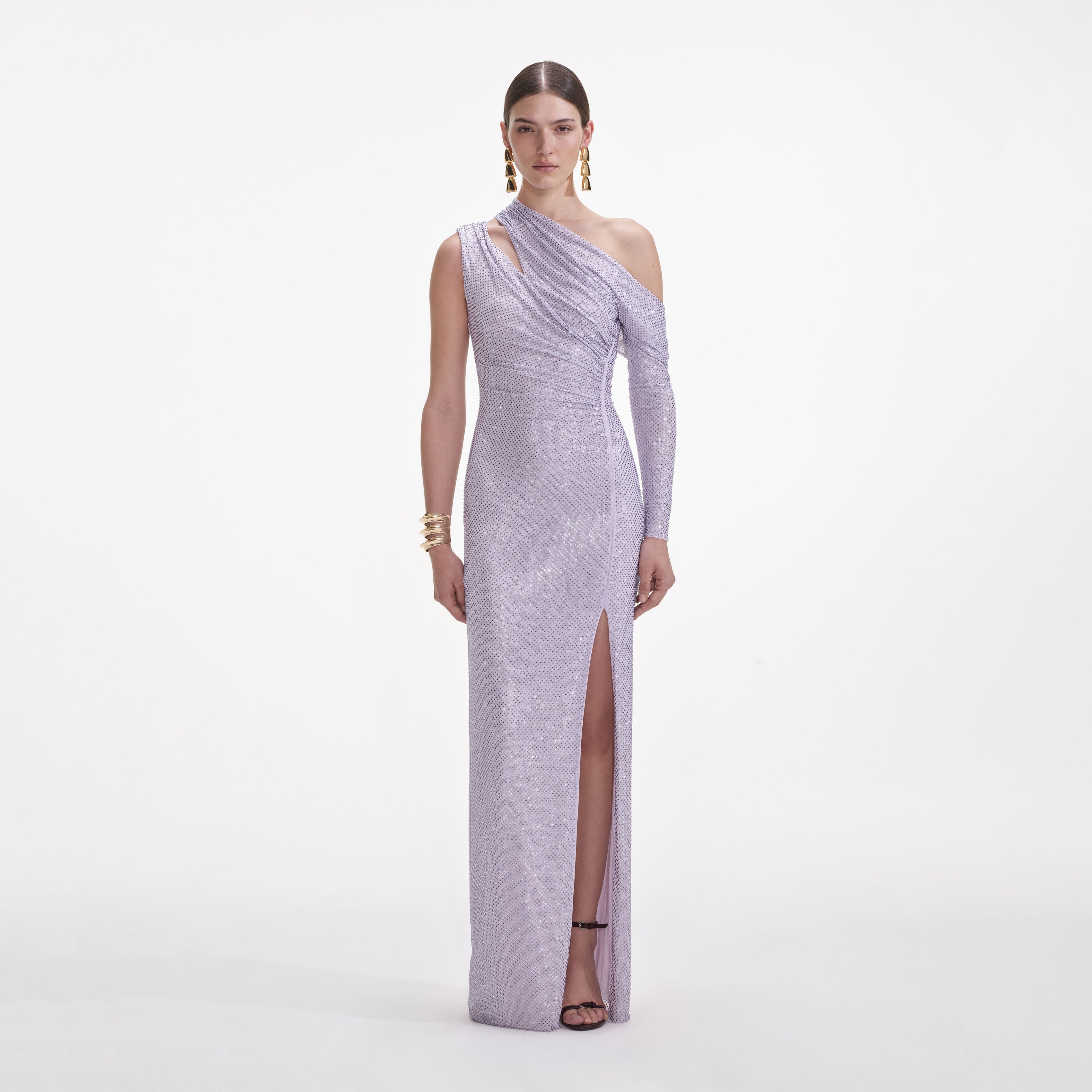 gathered maxi dress Shona Joy - La Lune Long Sleeve Gathered Maxi Dress - Graphite