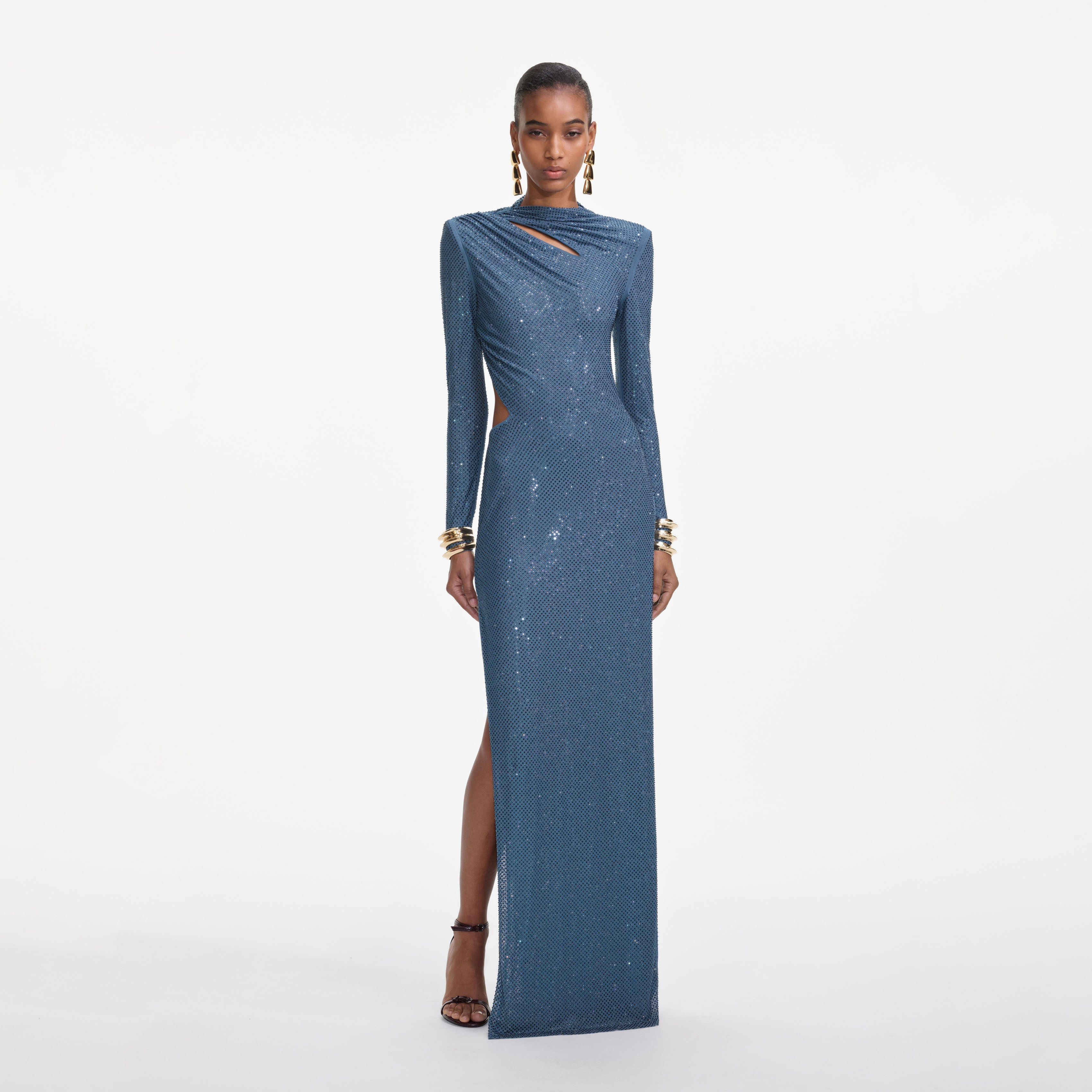 self-portrait - Blue Rhinestone Gathered Maxi Dress - US 4 self-portrait - Blue Rhinestone Gathered Maxi Dress - US 4