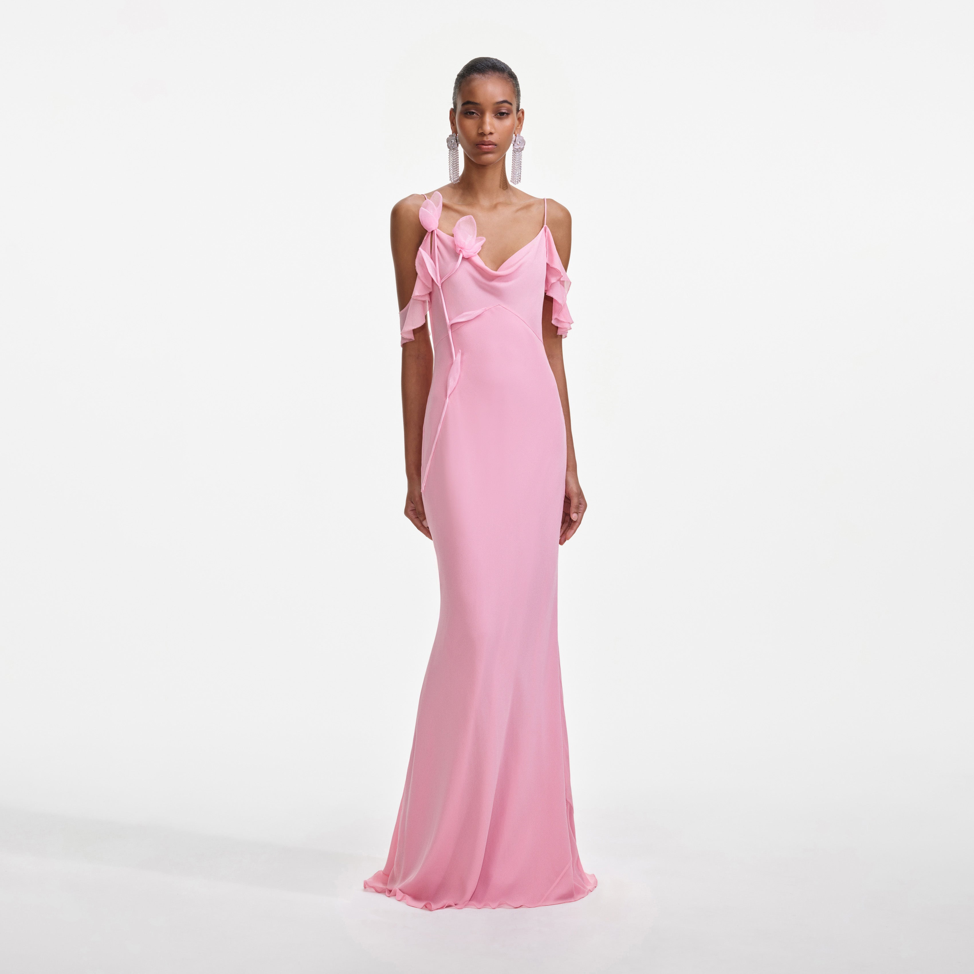 Self-Portrait Georgette Flower Maxi Dress - Pink Self-Portrait Georgette Flower Maxi Dress - Pink