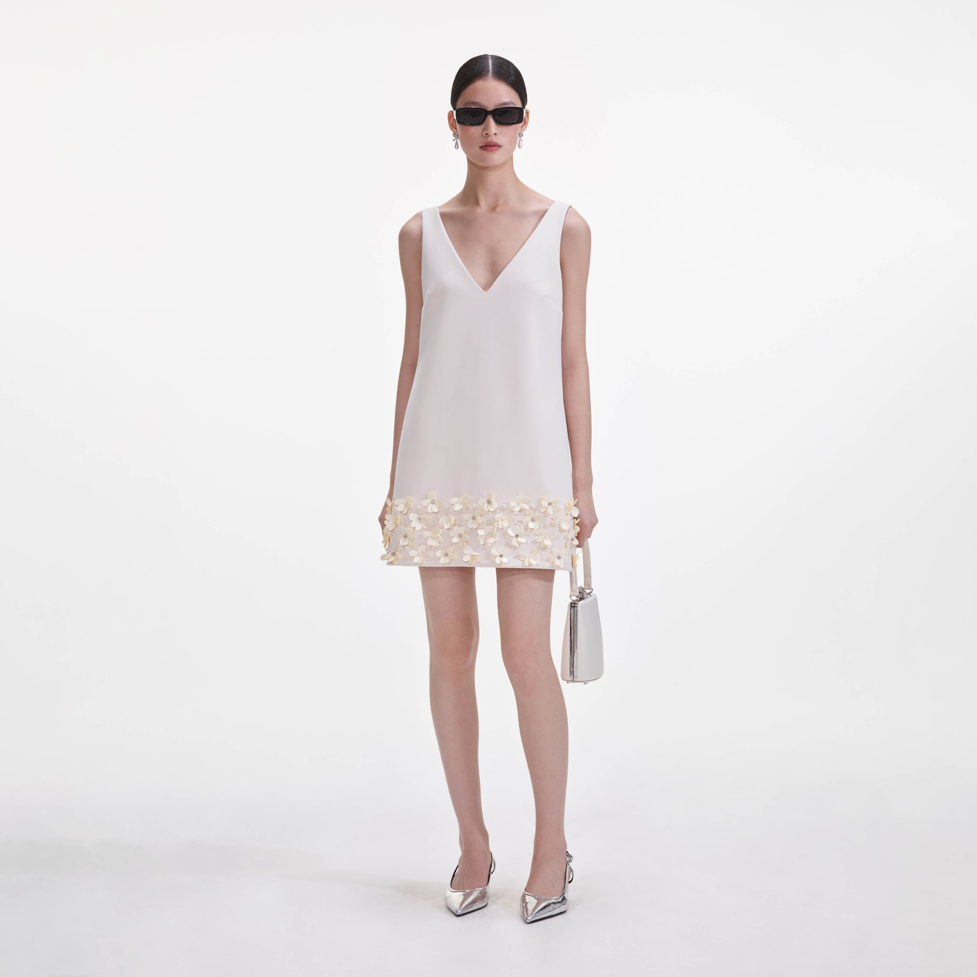 Self-Portrait - Cream Crepe 3D Sequin Mini Dress - US 2 Self-Portrait - Cream Crepe 3D Sequin Mini Dress - US 2