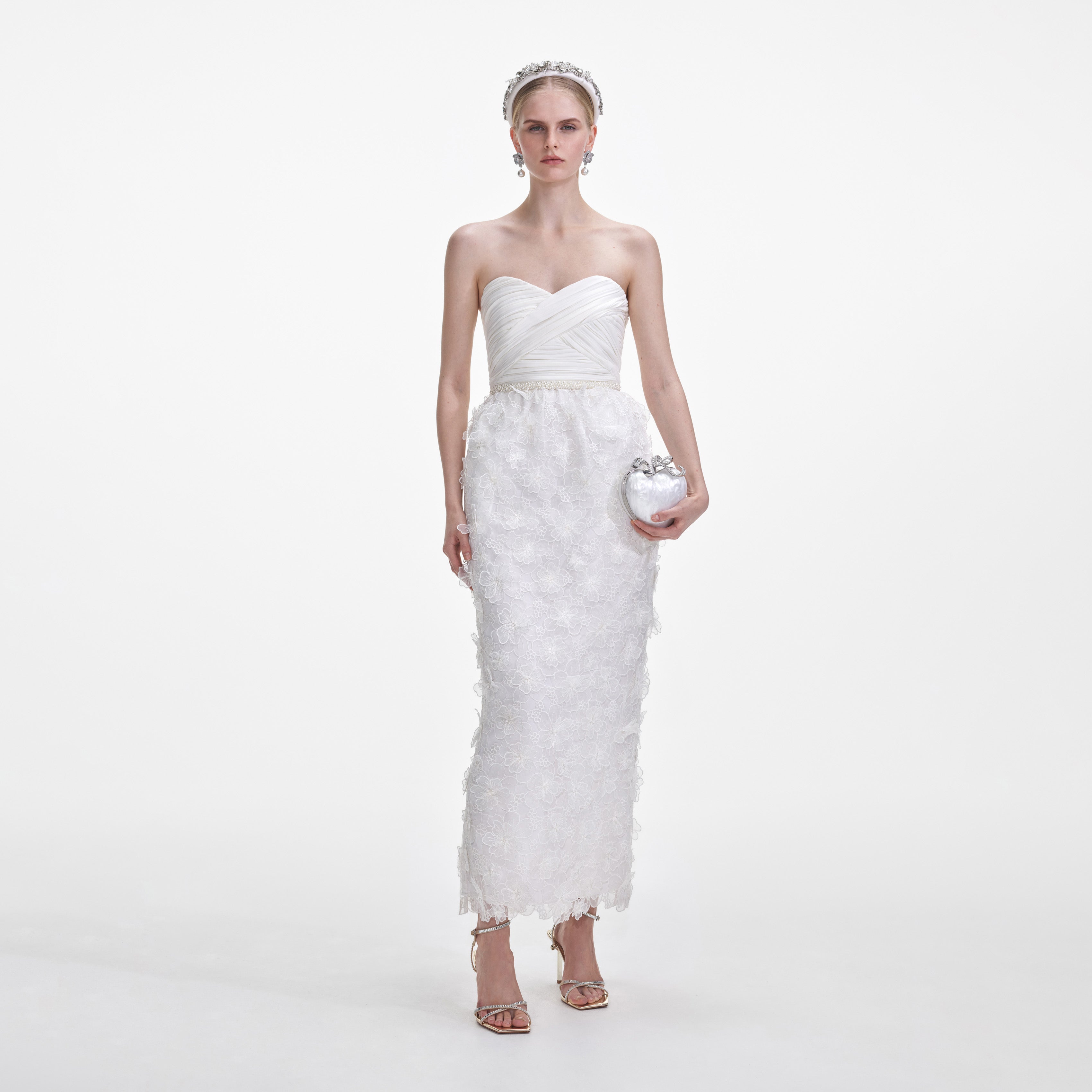 white bandeau midi dress Women's Bandeau Bow Waist Midi Wedding Dress, Ivory