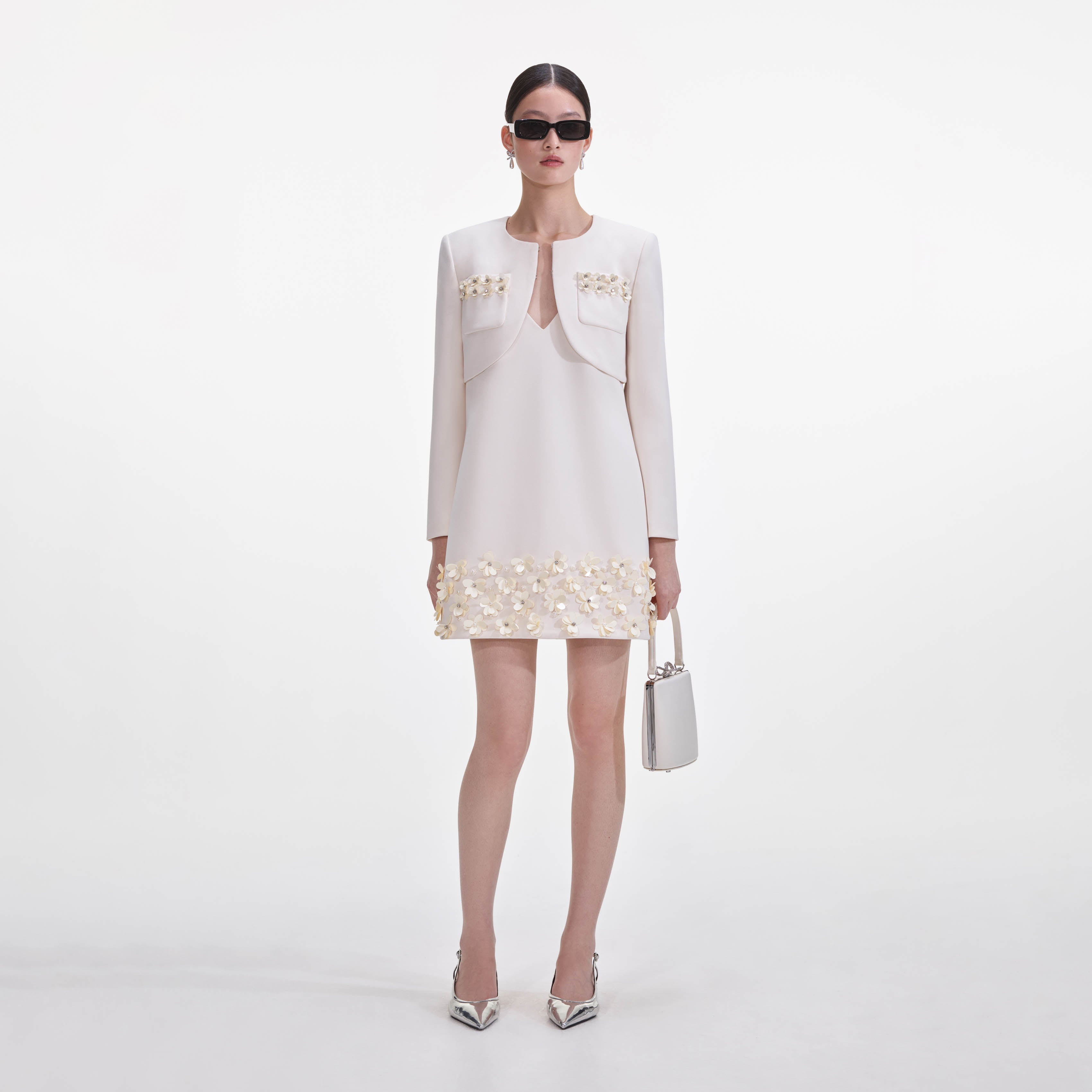 Cream Crepe 3D Sequin Jacket – self-portrait-US