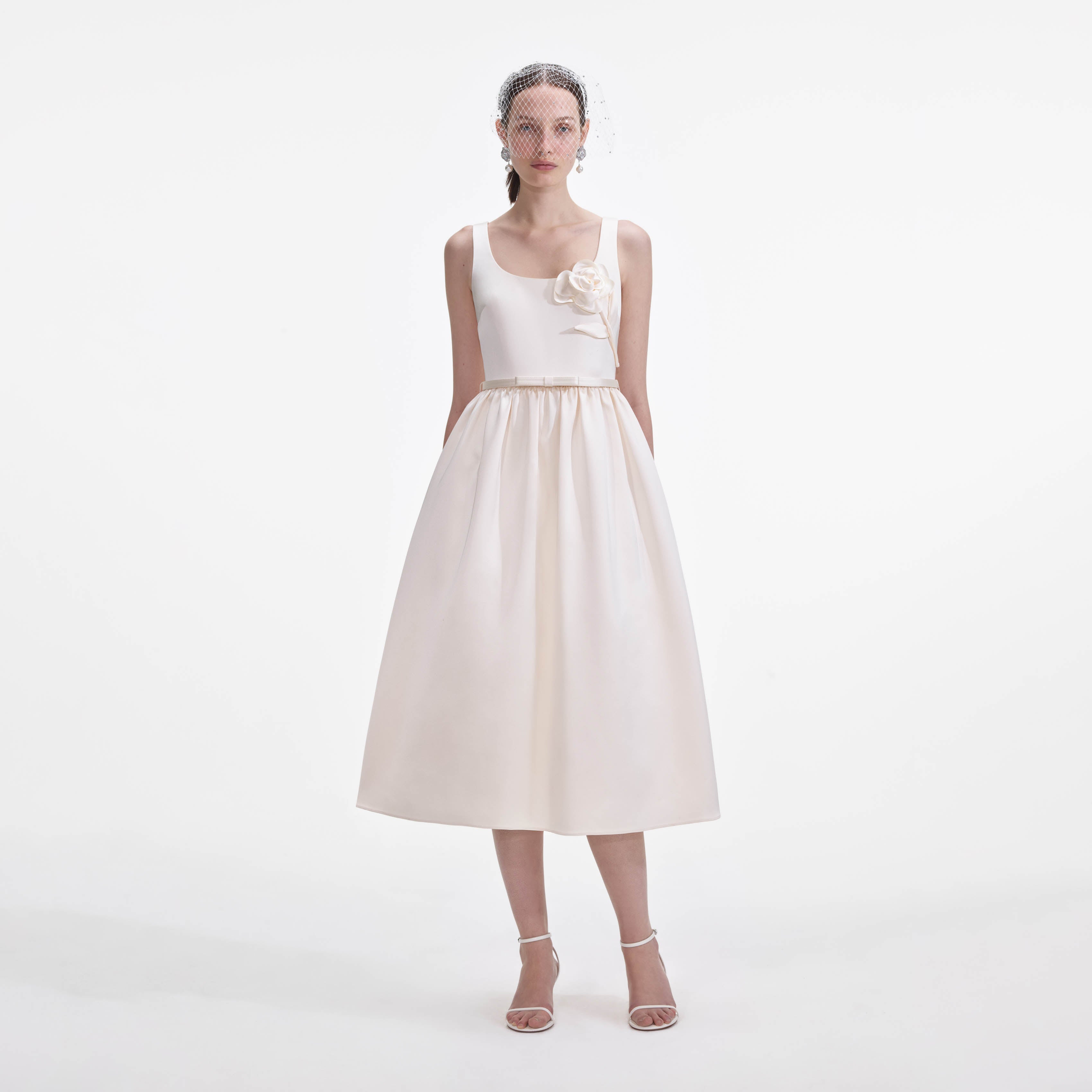 self-portrait - Cream Satin Flower Midi Dress self-portrait - Cream Satin Flower Midi Dress