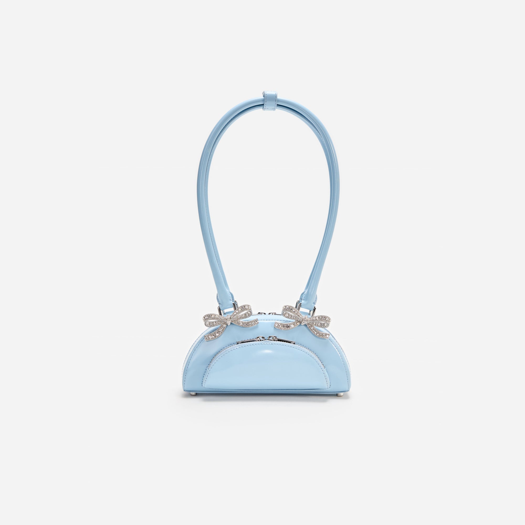 A photo of the Blue Leather Curved Mini Shoulder Bag