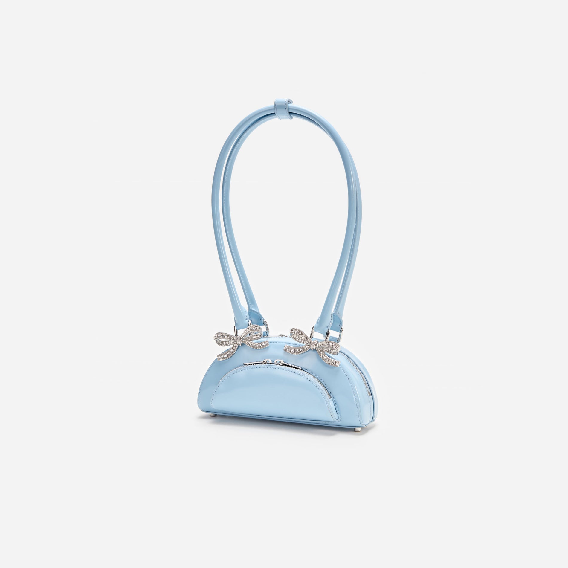 A photo of the Blue Leather Curved Mini Shoulder Bag