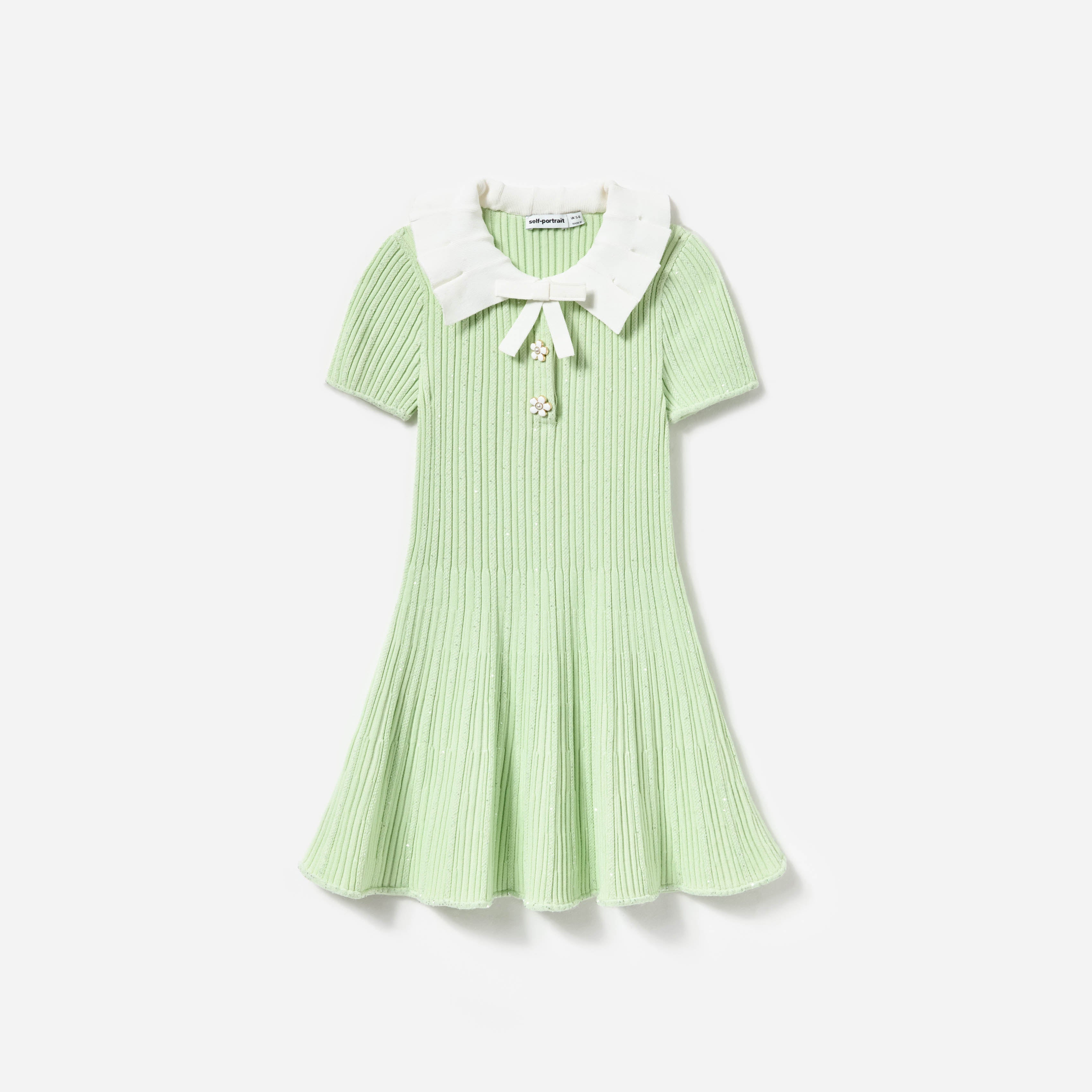 Self Portrait Girls Ribbed Knit Dress in Green 3 - 4 Yrs Self Portrait Girls Ribbed Knit Dress in Green 3 - 4 Yrs