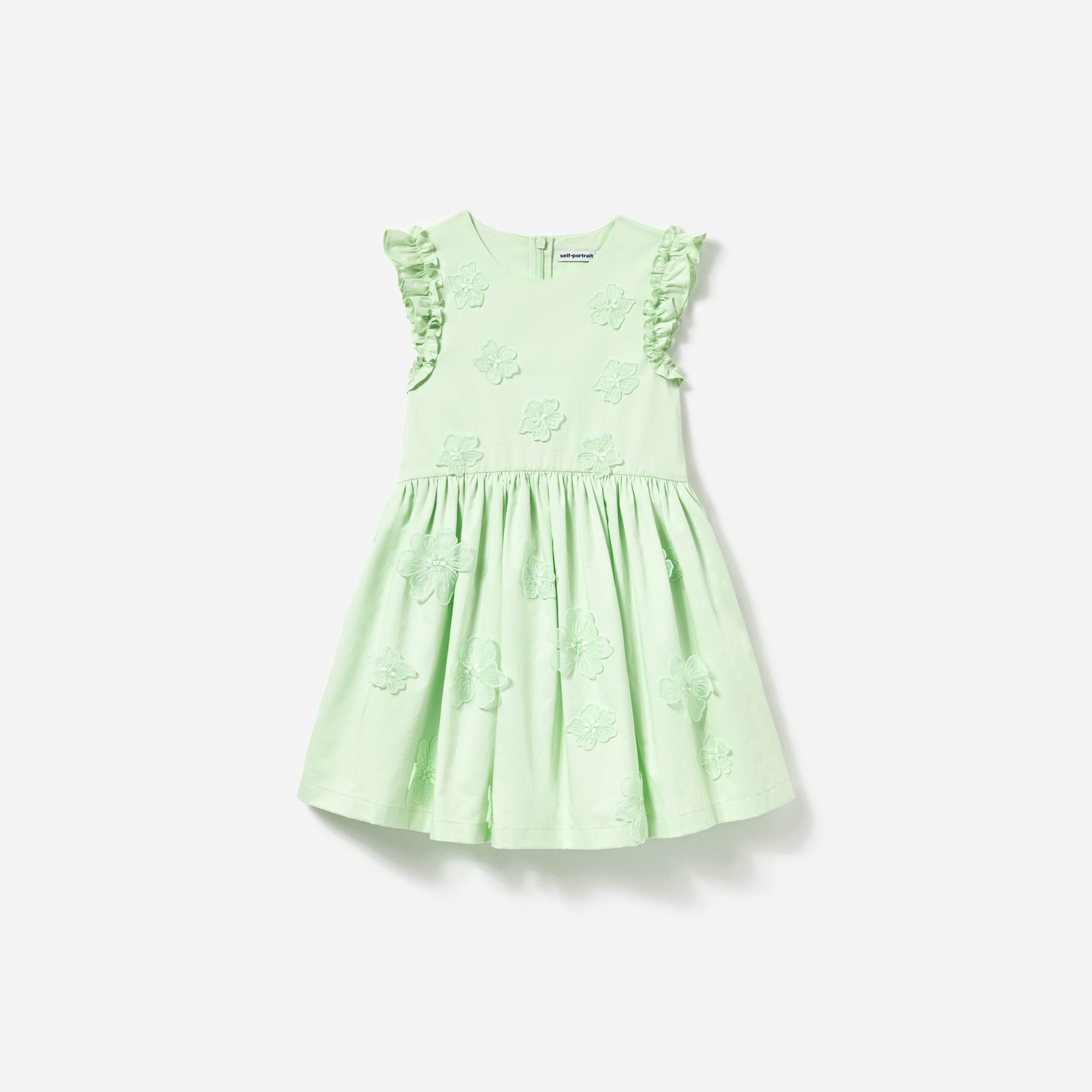 self portrait green floral dress Green Cotton Flower Midi Dress  self-portrait-US