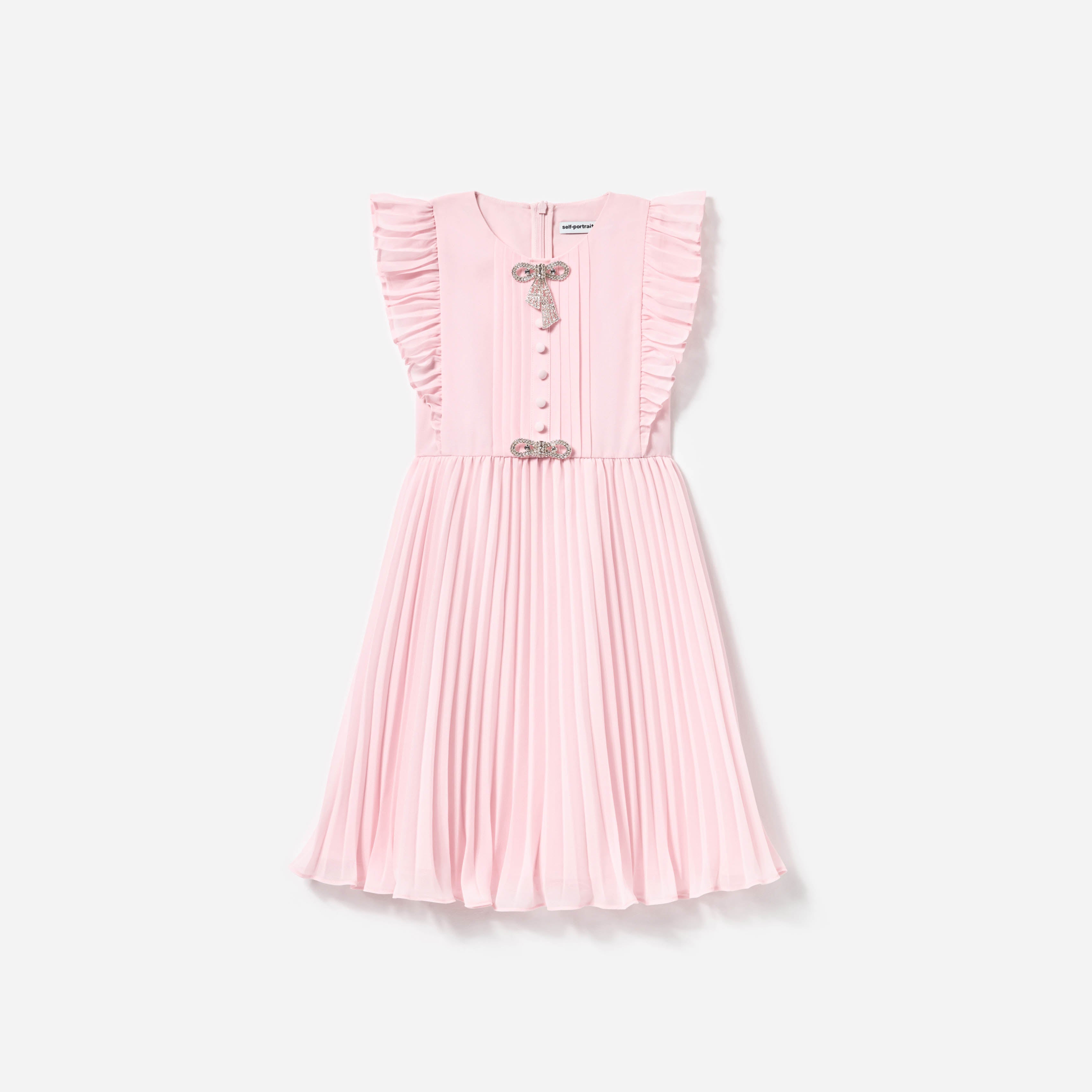 self portrait pleated chiffon dress Blue 3D Flower Chiffon Midi Dress