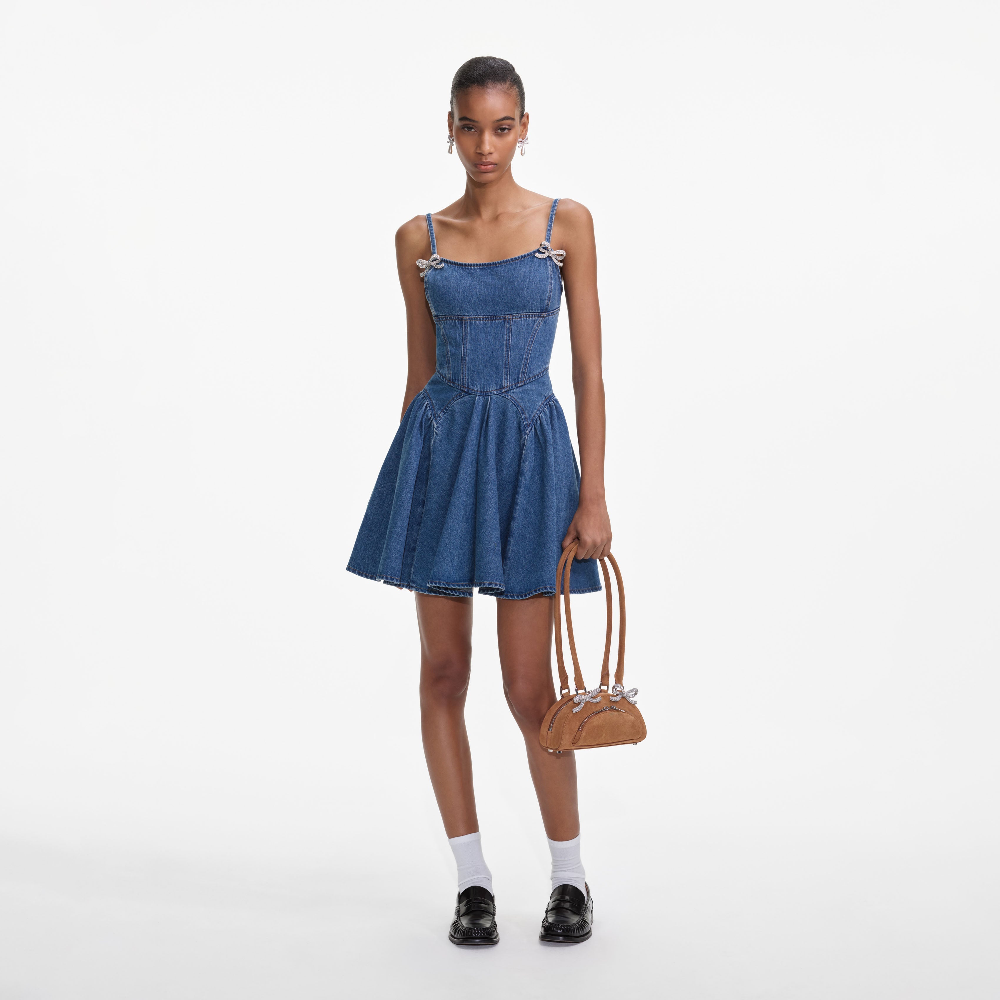 self-portrait Blue Cotton Mini Dress Blue self-portrait Blue Cotton Mini Dress Blue