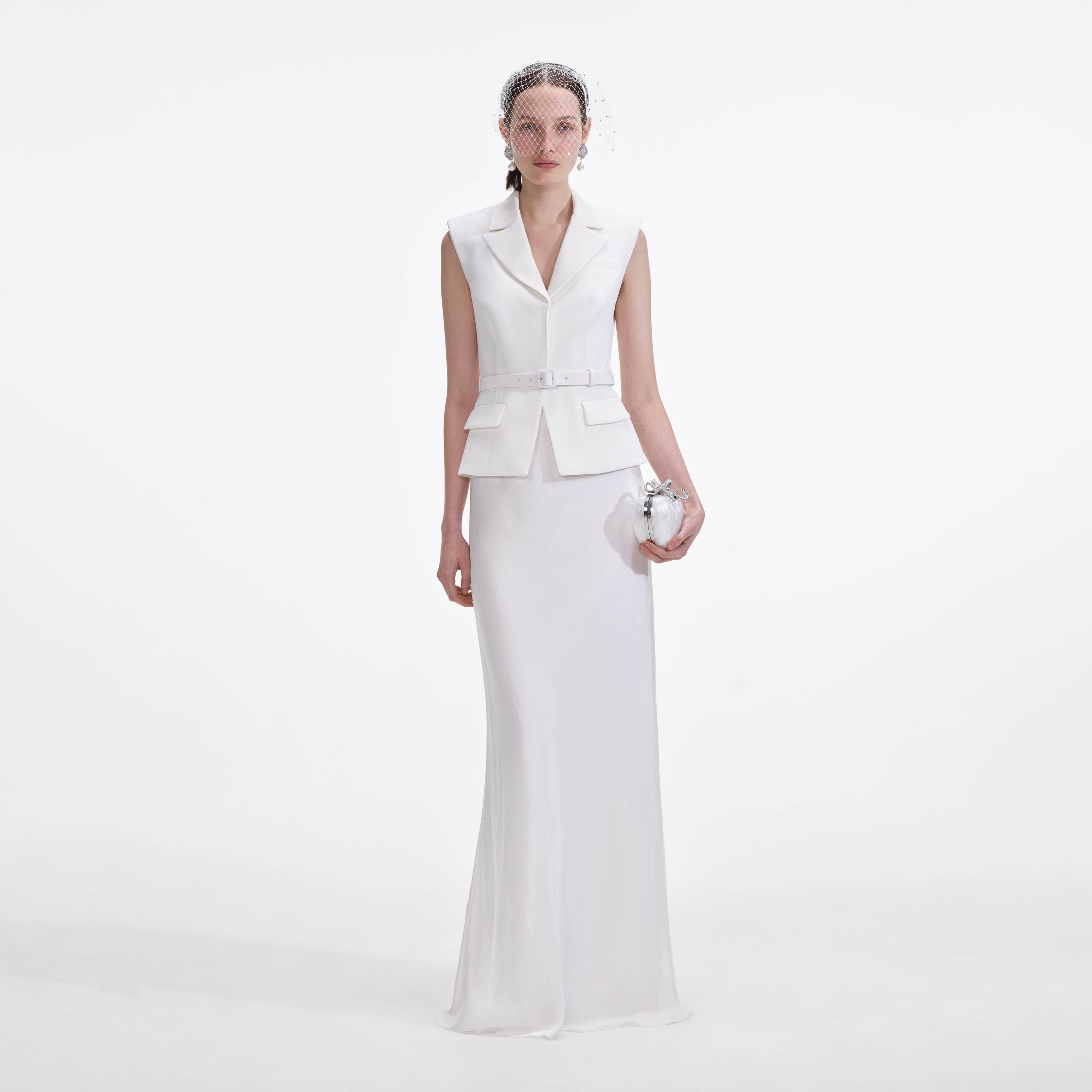 crepe maxi dress White Crepe Maxi Dress – self-portrait-US