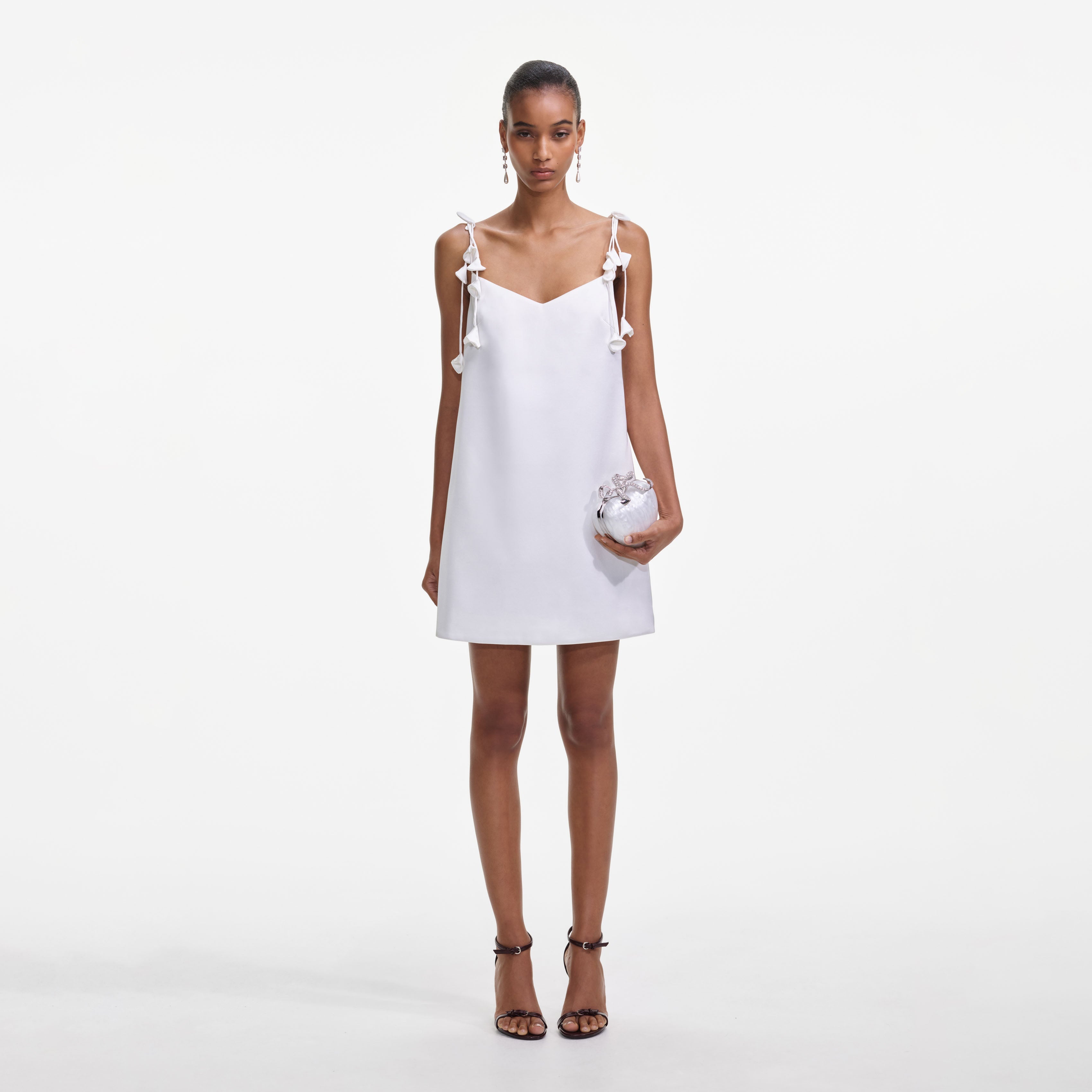 White Satin Flower Mini Dress – self-portrait-US White Satin Flower Mini Dress – self-portrait-US