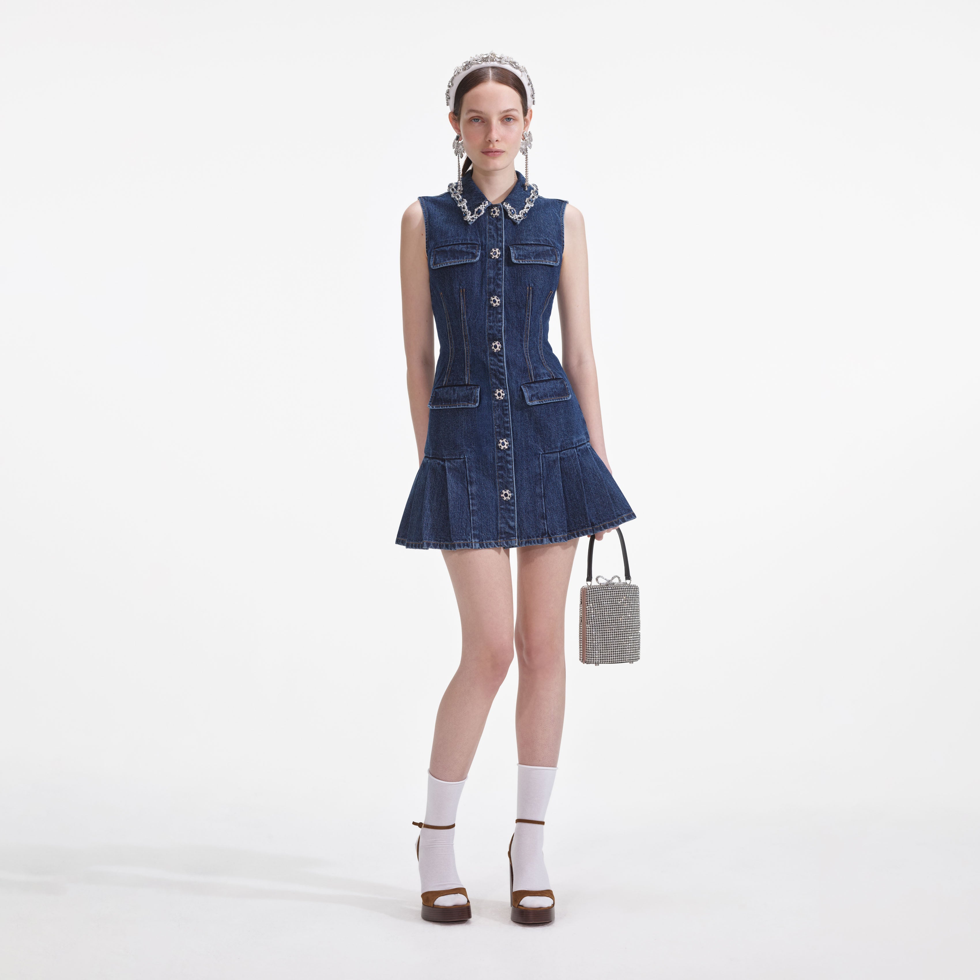 Denim Sleeveless Mini Dress self-portrait-US Denim Sleeveless Mini Dress self-portrait-US