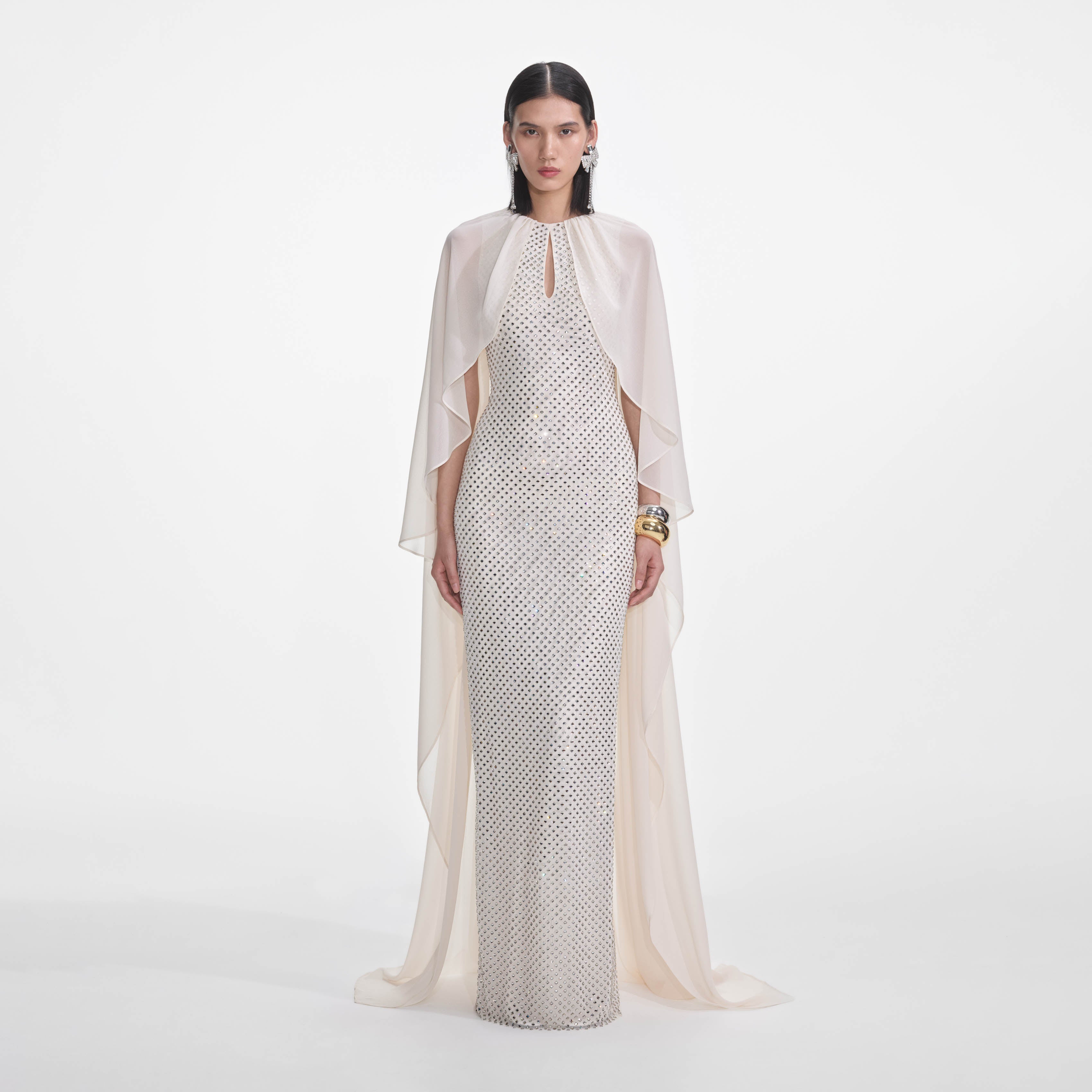 Cream Rhinestone Cape Maxi Dress – self-portrait-US Cream Rhinestone Cape Maxi Dress – self-portrait-US