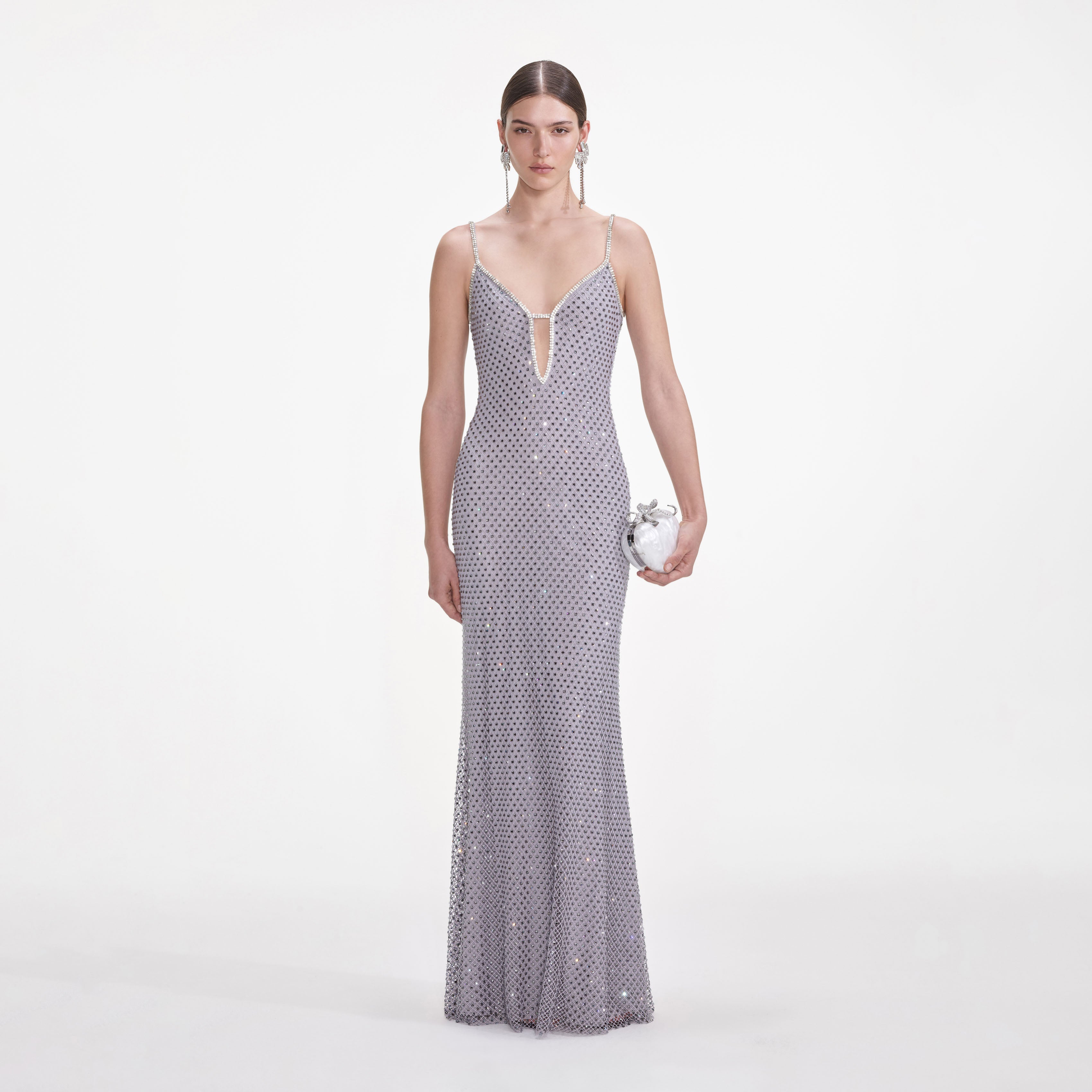 Grey Square Rhinestone Fishnet Maxi Dress – self-portrait-US Grey Square Rhinestone Fishnet Maxi Dress – self-portrait-US