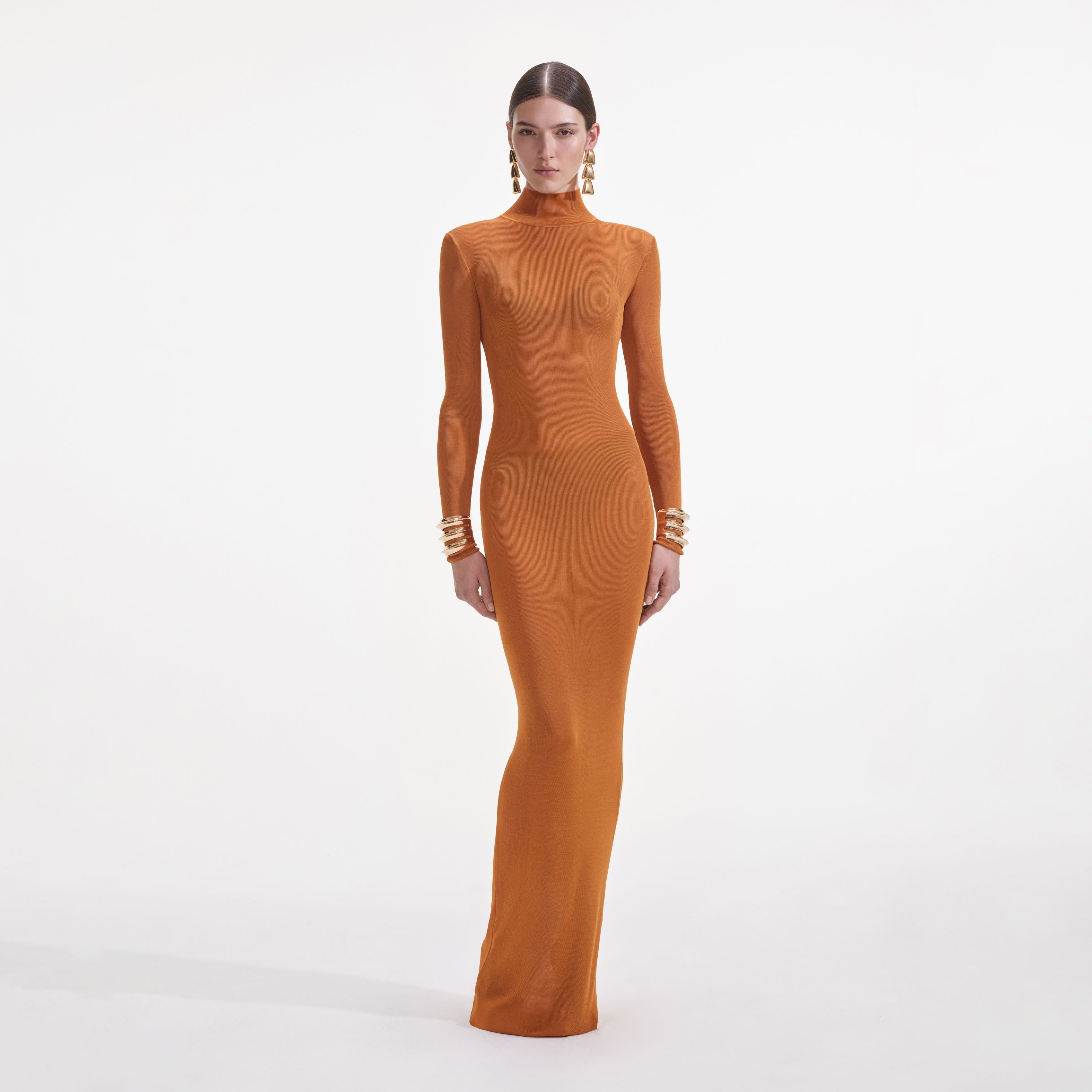 knit orange dress self-portrait - Burnt Orange Viscose Knit Maxi Dress