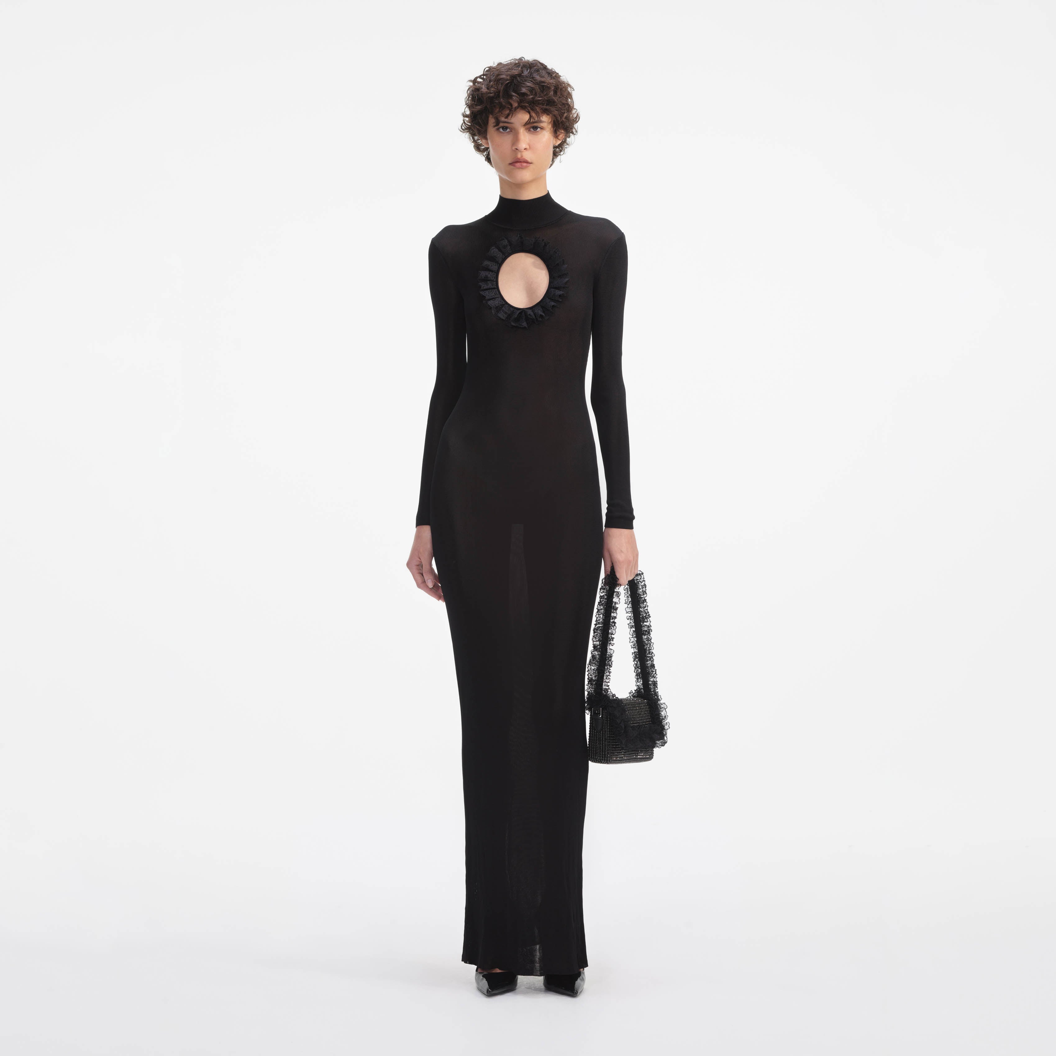cutout knit dress Pretty Lavish cut-out knit maxi dress in black