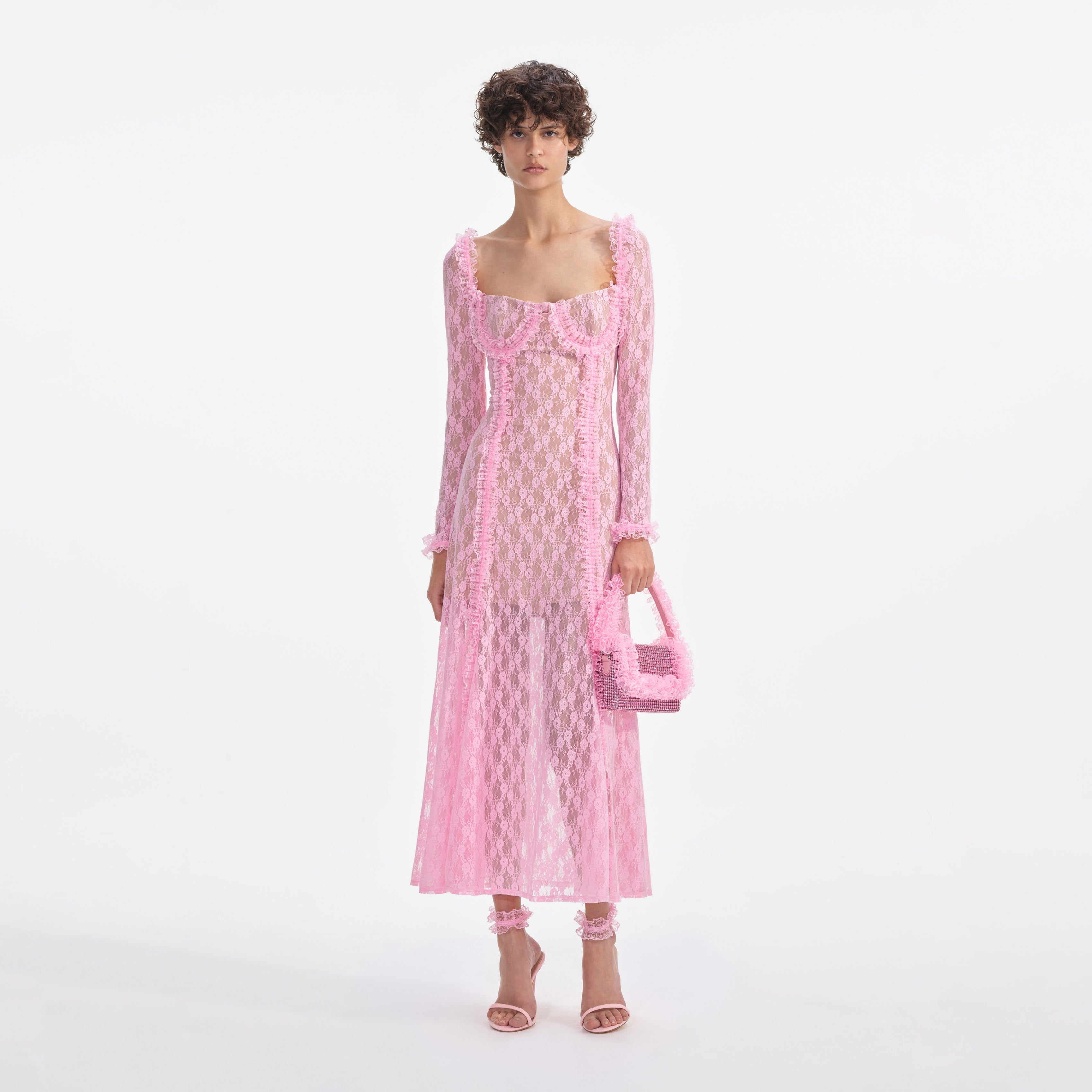pink midi ruffle dress Light Pink Smocked Ruffle Tiered Tulle Midi Dress