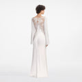 White Lace Satin Long Sleeve Maxi Dress