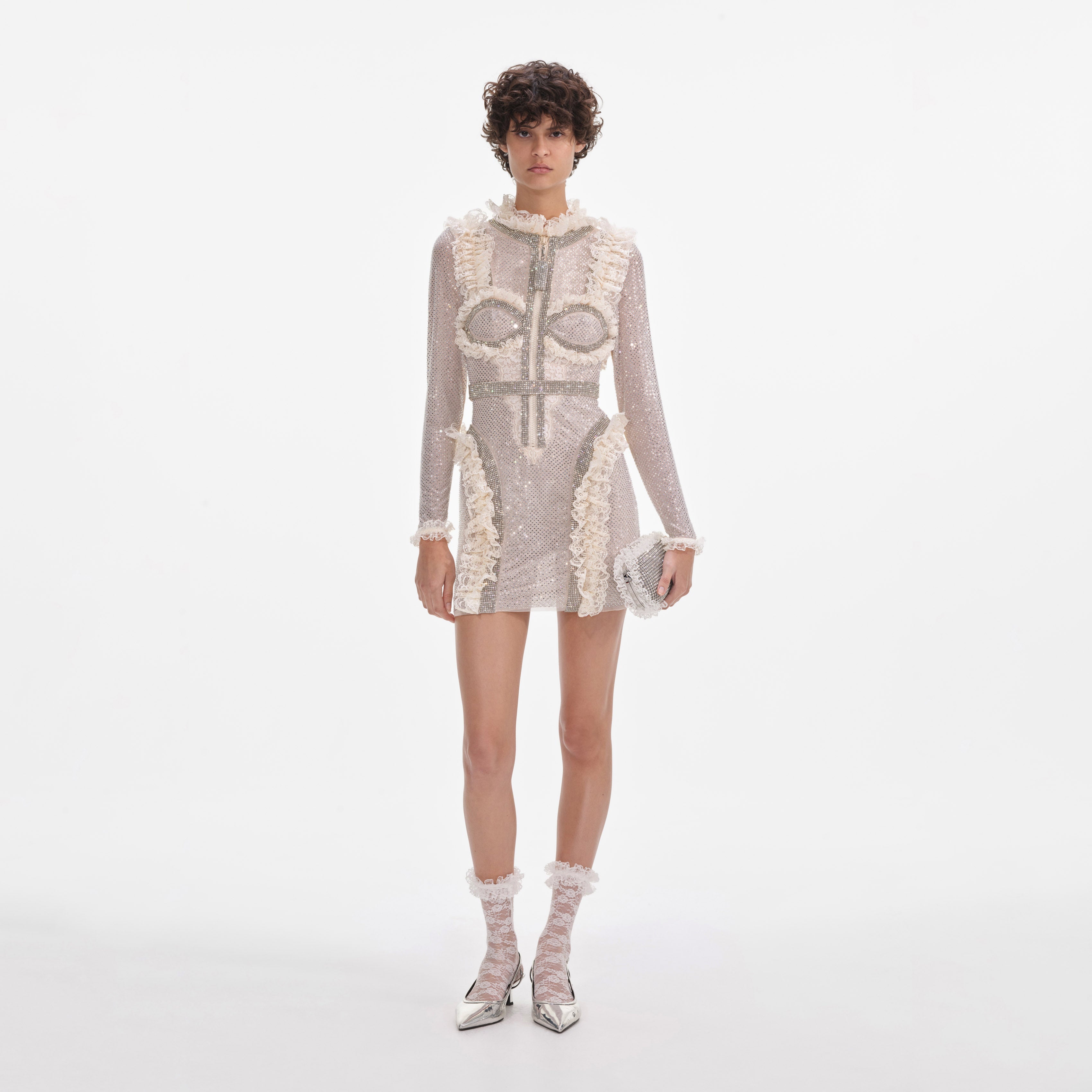 beige rhinestone dress Lindsey Rhinestone Pearl Studded Mini Dress Beige