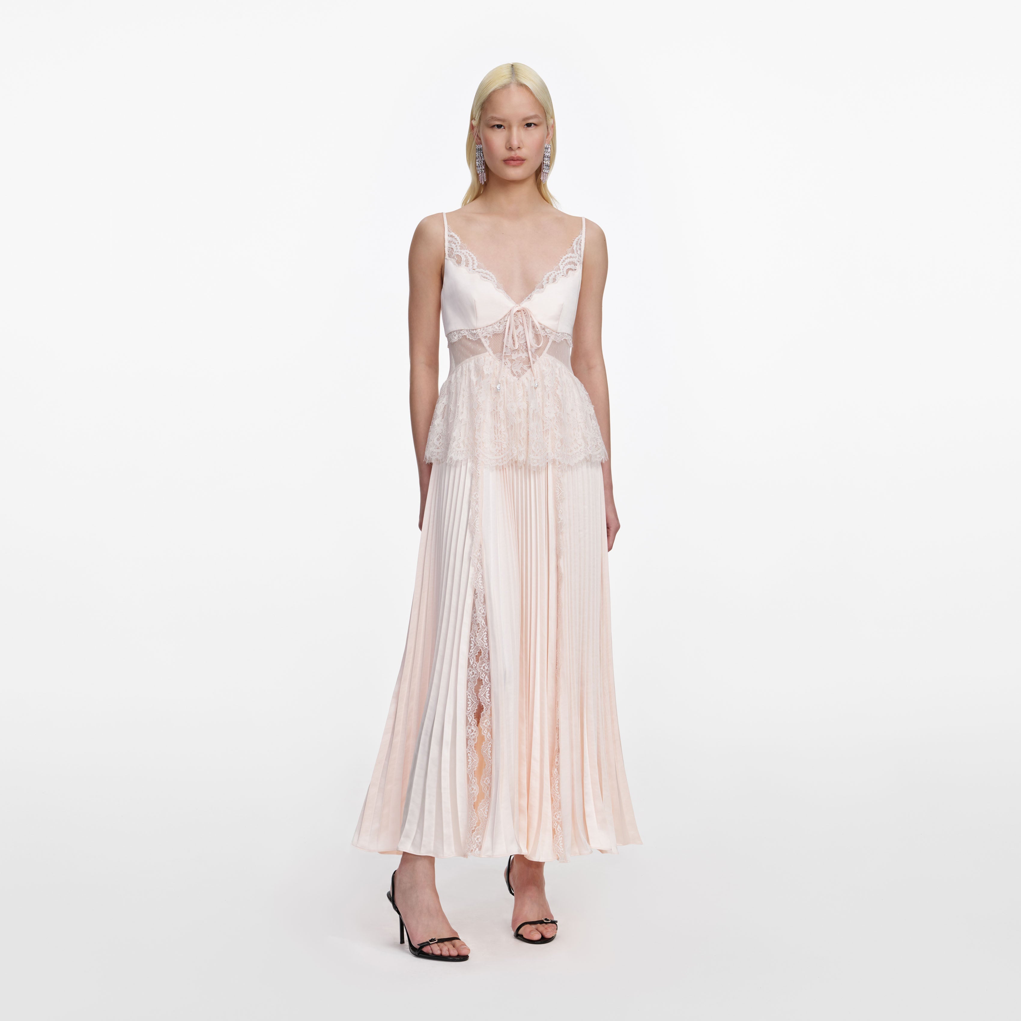 open lace back dress Light Pink Lace Cutout Midi Dress – PinkBlush main image 1